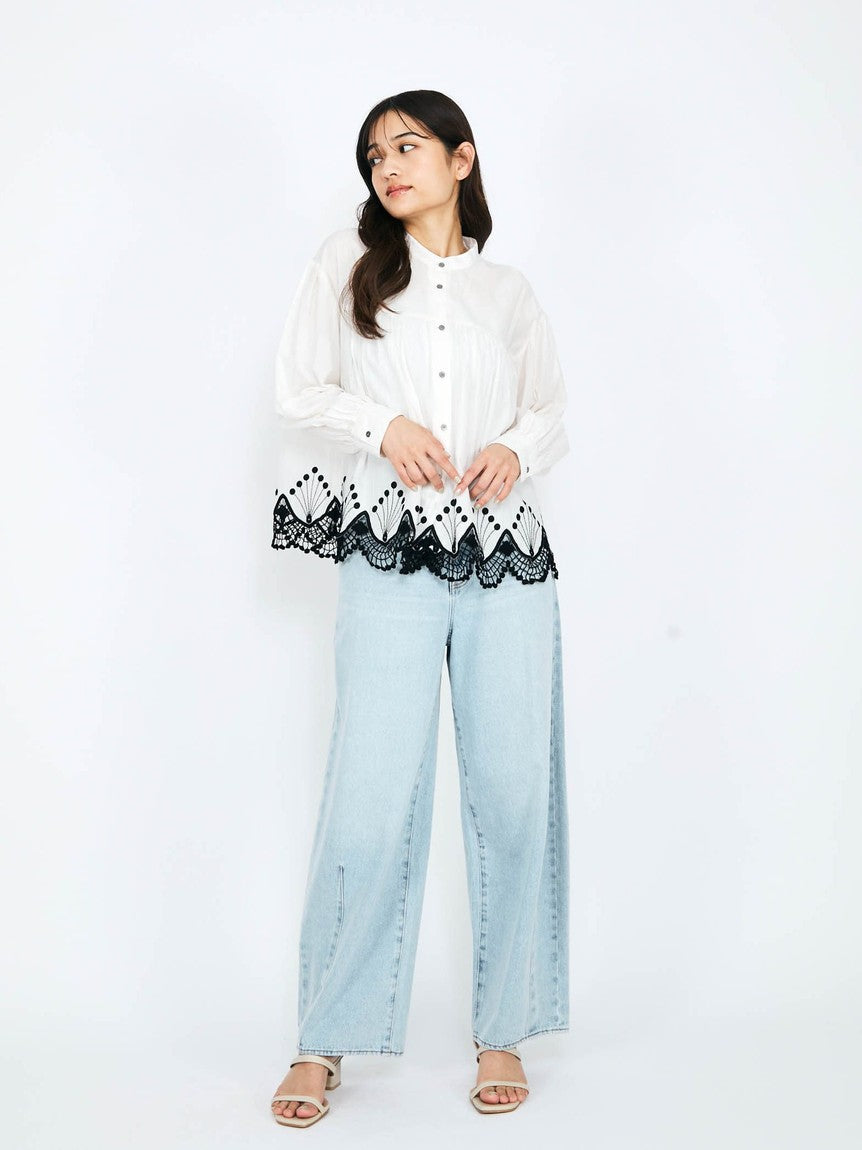 クイーンズコート QUEENS COURT スカラップ刺繍ブラウス≪手洗い可能≫ （アイボリー） アイボリー