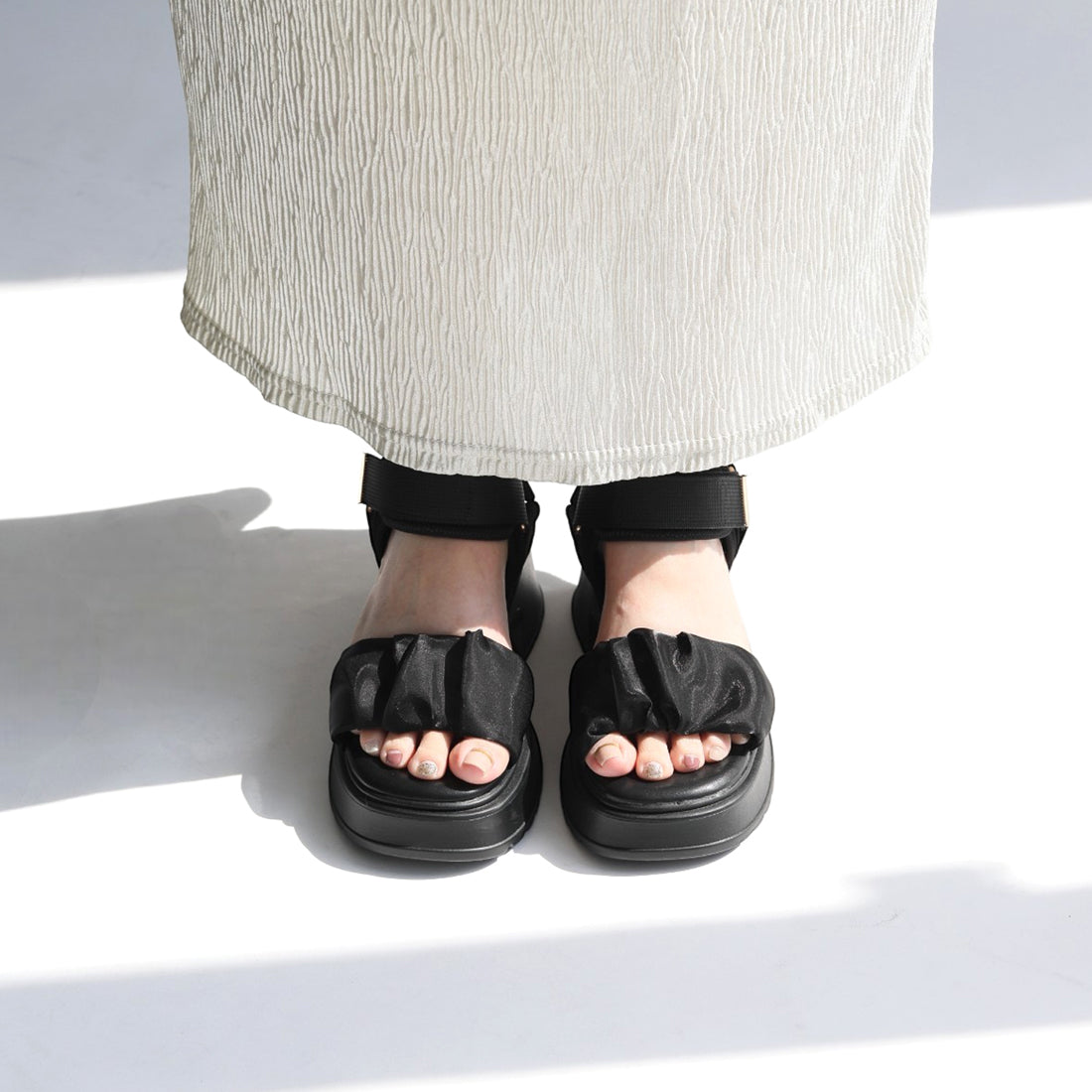 リーカ RiiiKa 厚底ギャザーサンダル （black） black
