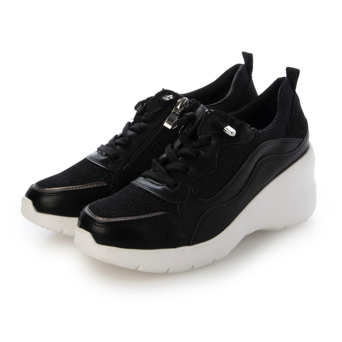 ラウンドアバウト Round About サイドジップヒールアップスニーカー （ブラックコンビ） ブラックコンビ