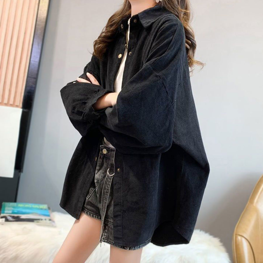 Riff BIG shirt, corduroy, loose shirt, jacket, oversized, large size, big size, blouse, top, long sleeve, plain