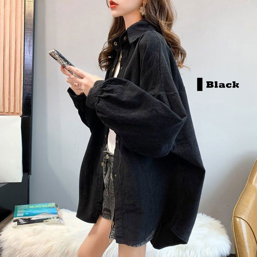 Riff BIG shirt, corduroy, loose shirt, jacket, oversized, large size, big size, blouse, top, long sleeve, plain
