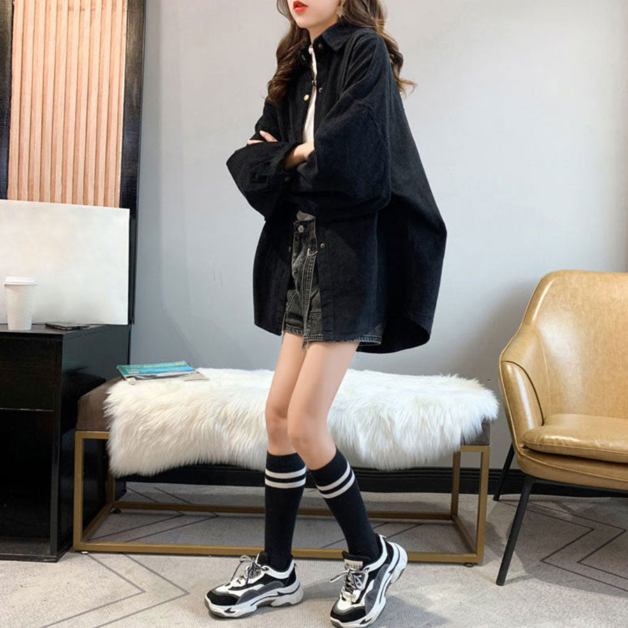 Riff BIG shirt, corduroy, loose shirt, jacket, oversized, large size, big size, blouse, top, long sleeve, plain