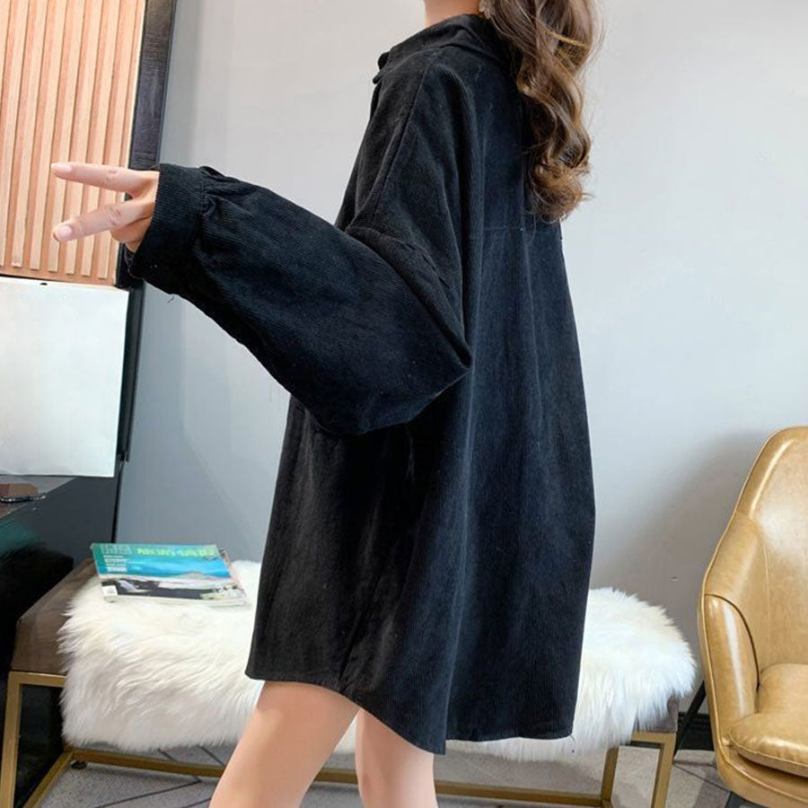 Riff BIG shirt, corduroy, loose shirt, jacket, oversized, large size, big size, blouse, top, long sleeve, plain