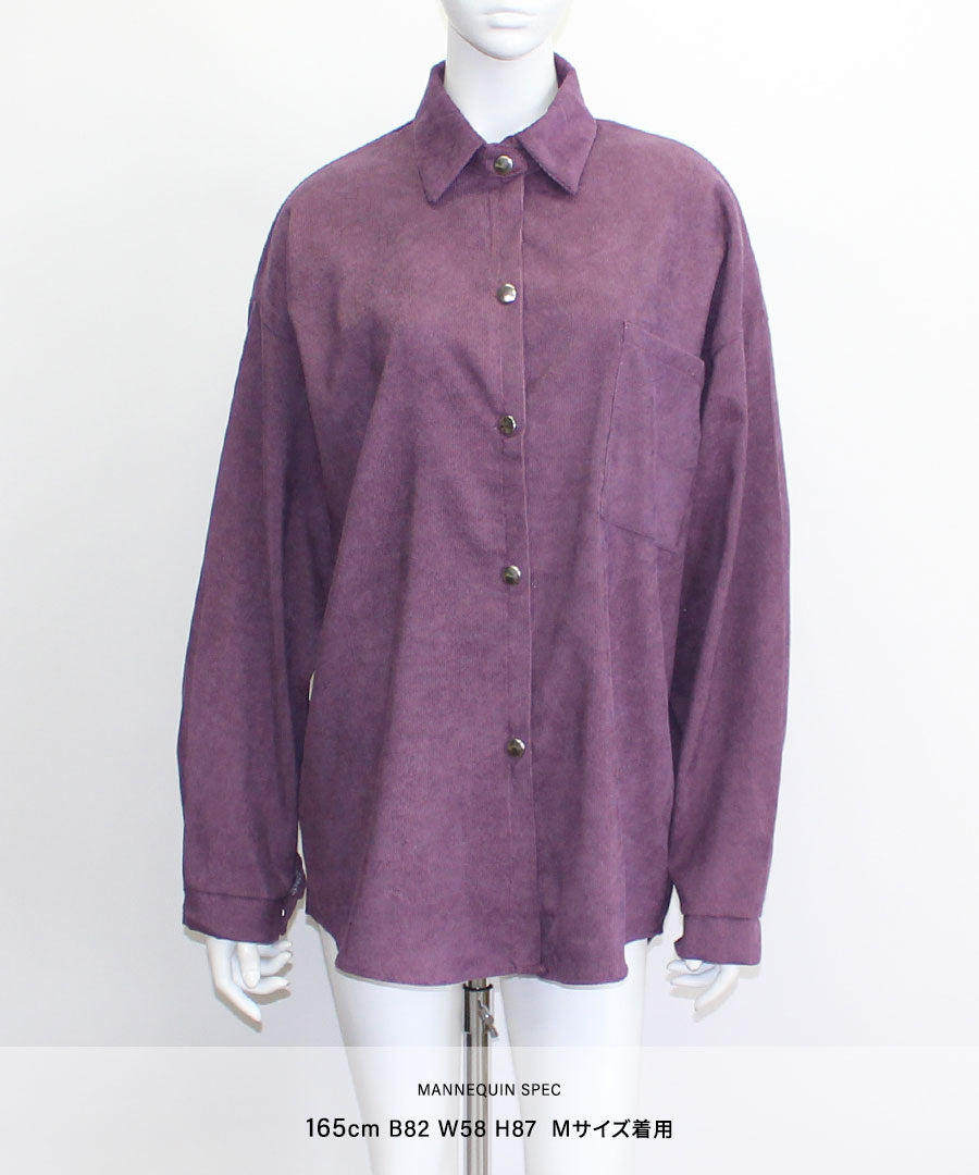 Riff BIG shirt, corduroy, loose shirt, jacket, oversized, large size, big size, blouse, top, long sleeve, plain