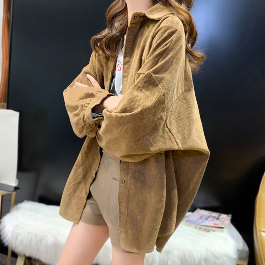 Riff BIG shirt, corduroy, loose shirt, jacket, oversized, large size, big size, blouse, top, long sleeve, plain