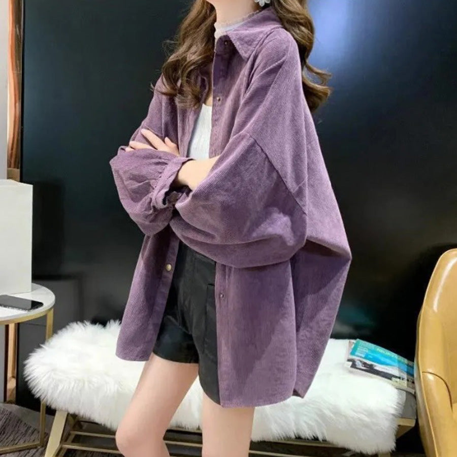 Riff BIG shirt, corduroy, loose shirt, jacket, oversized, large size, big size, blouse, top, long sleeve, plain