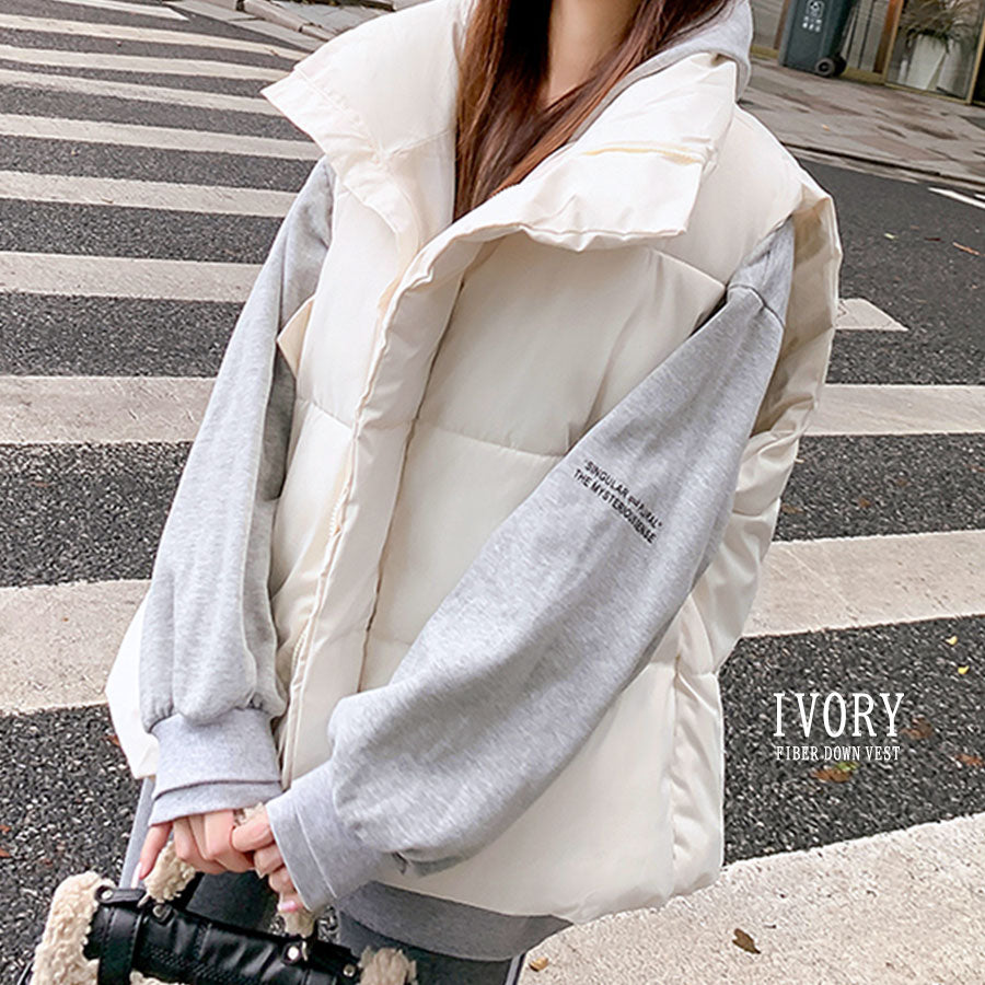 リフ Riff 中綿ベスト オーバーサイズ ダウンベスト アウター ジャケット ブルゾン 無地 （アイボリー） アイボリー