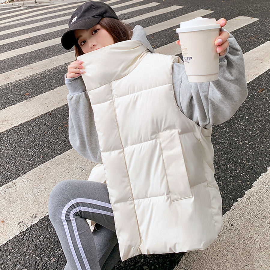 リフ Riff 中綿ベスト オーバーサイズ ダウンベスト アウター ジャケット ブルゾン 無地 （アイボリー） アイボリー