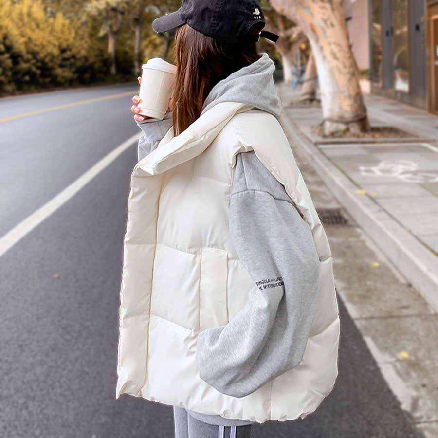 リフ Riff 中綿ベスト オーバーサイズ ダウンベスト アウター ジャケット ブルゾン 無地 （アイボリー） アイボリー