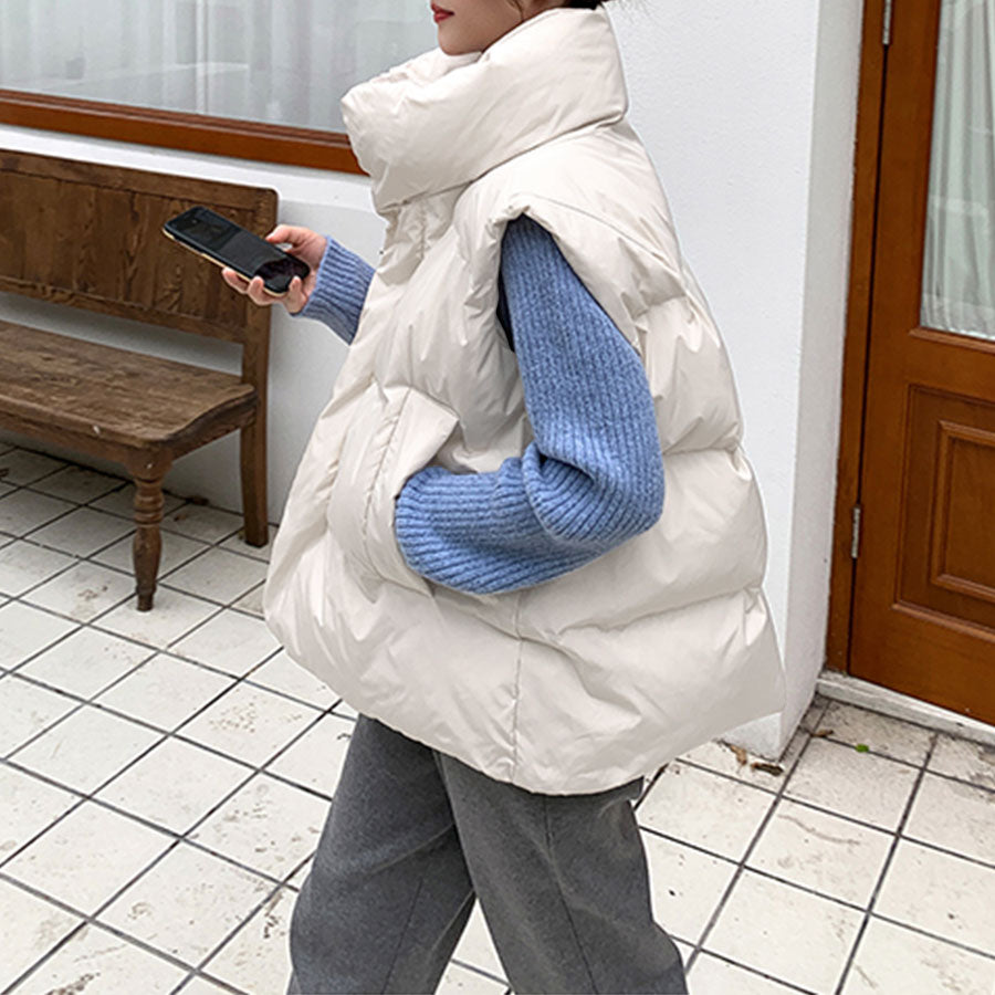 リフ Riff 中綿ベスト オーバーサイズ ダウンベスト アウター ジャケット ブルゾン 無地 （アイボリー） アイボリー