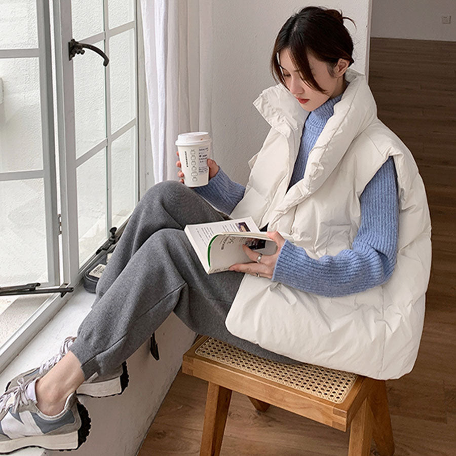 リフ Riff 中綿ベスト オーバーサイズ ダウンベスト アウター ジャケット ブルゾン 無地 （アイボリー） アイボリー