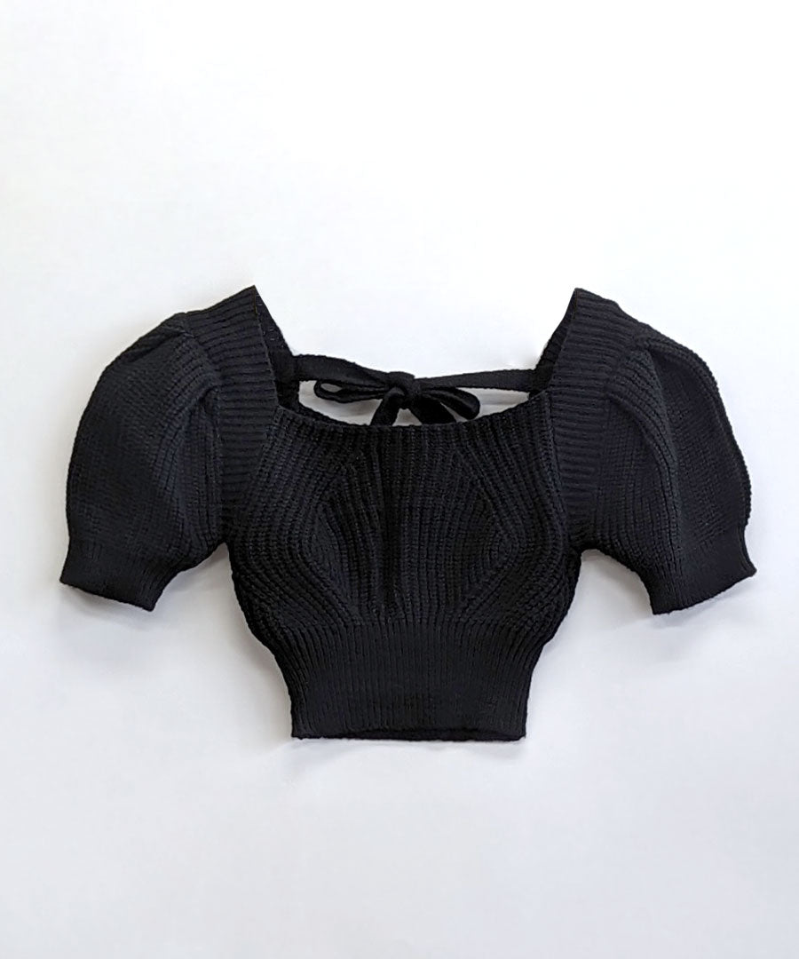 Riff Riff Back Ribbon Top Square Neck Short Sleeve Knit Summer Knit Pu