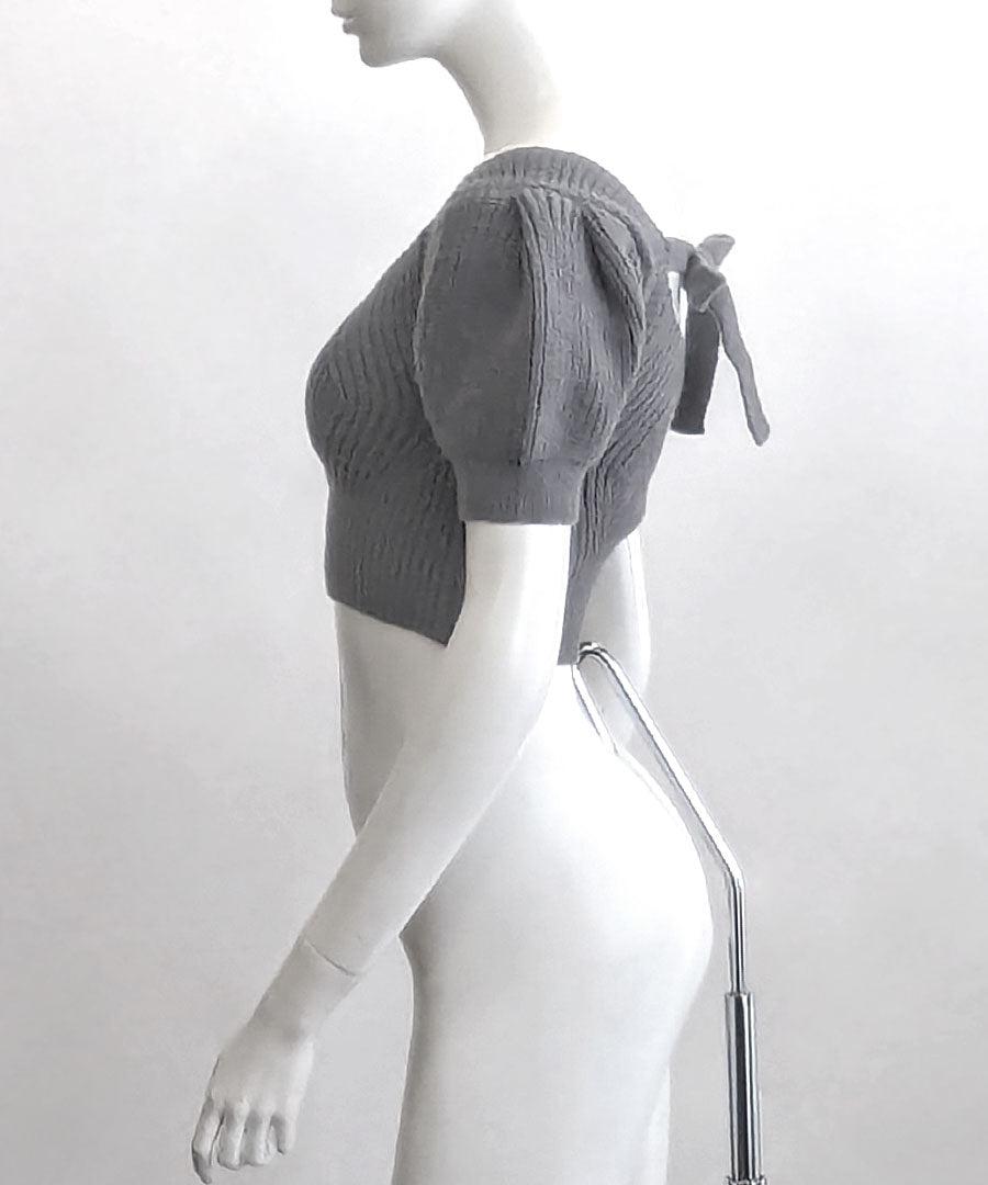 meer.／SHOULDER RIBBON RIB KNIT TOP Riff Riff Back Ribbon Top Square Neck Short Sleeve Knit Summer Knit Pu