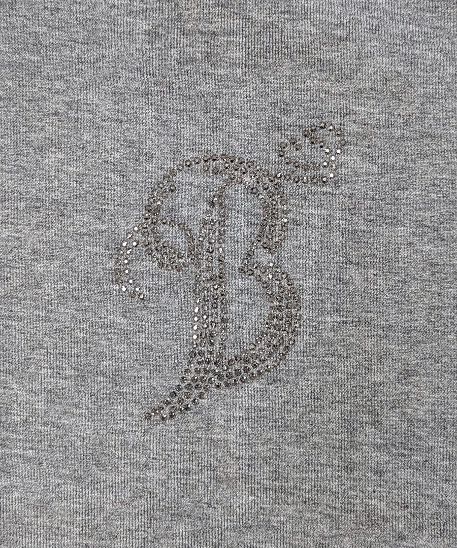 リフ Riff ロゴラインストーン Tシャツ ロゴプリント クロップド丈 ショート丈 クルーネック チビT Tシャツ カットソー プルオーバー トップス 半袖 無地 （グレー） グレー