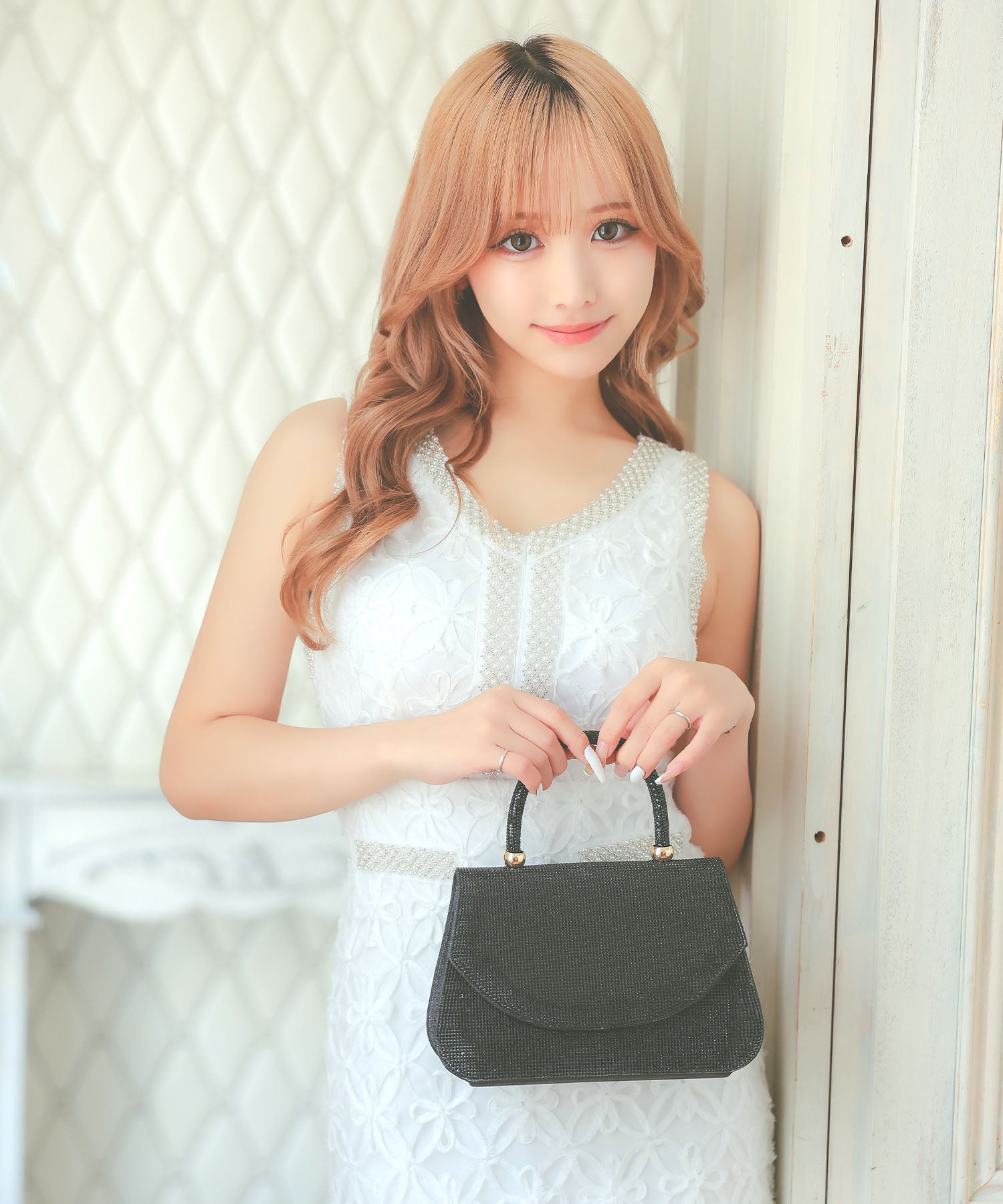レティカ Retica 2Wayチェーンショルダー付きラインストーンハンドミニバッグ