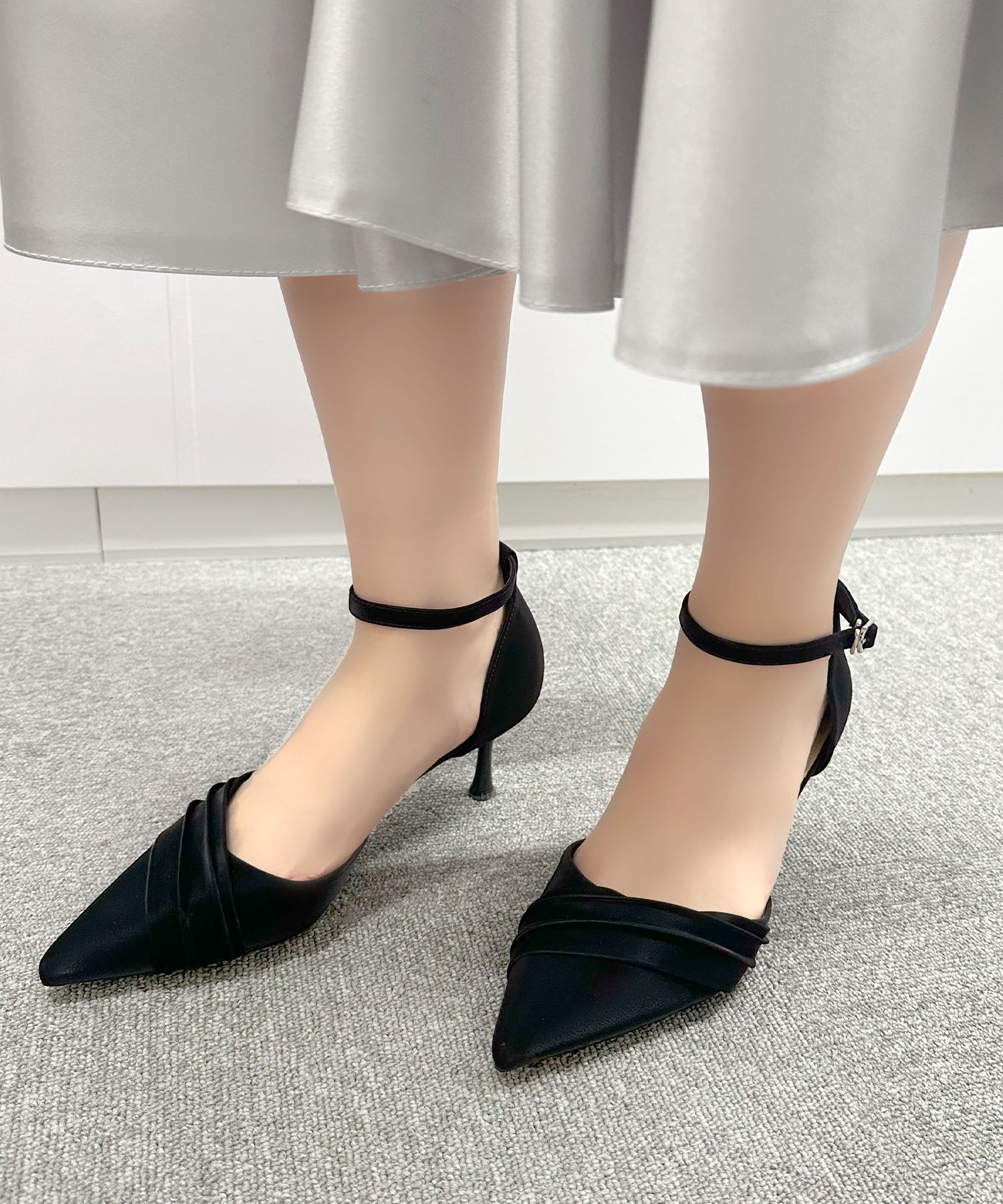 レティカ Retica パーティーパンプスアンクルストラップ付きポインテッドトゥセパレートパンプス結婚式 （ブラック） ブラック