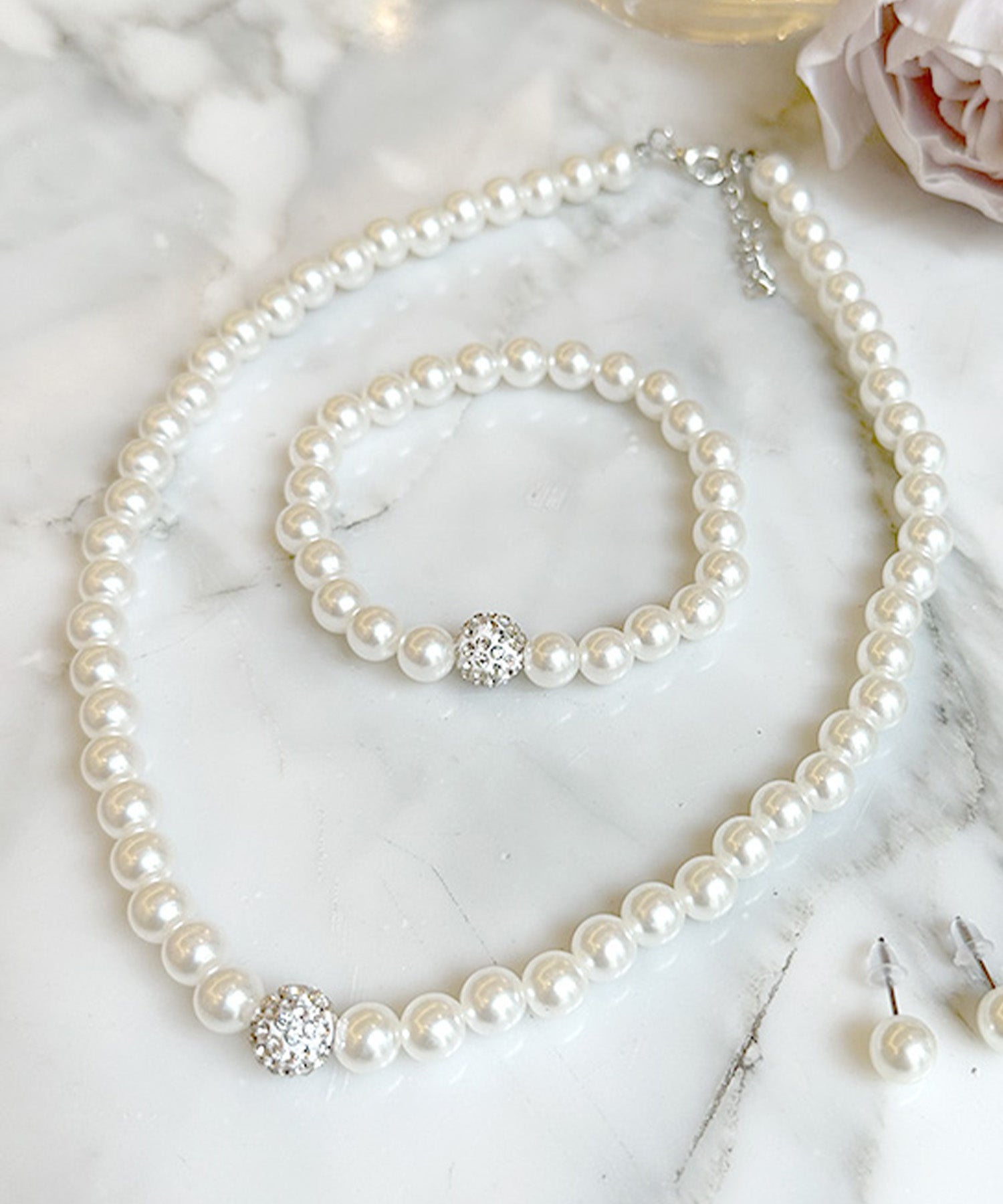レティカ Retica フロントビジューパールアクセサリー3点セット[ネックレス＋ピアス+ブレスレット]