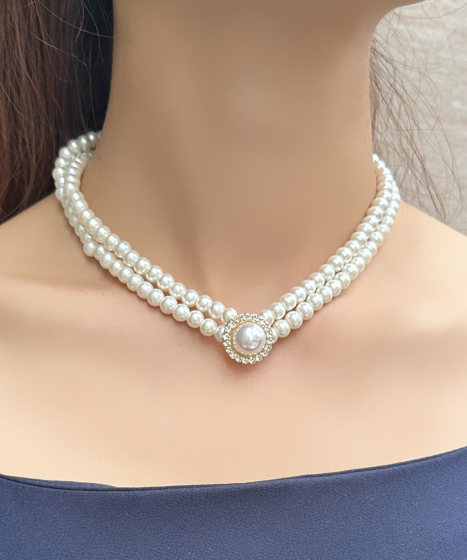 レティカ Retica パールビジュー2連ネックレス×ピアスアクセサリー2点セット [ネックレス＋ピアス]