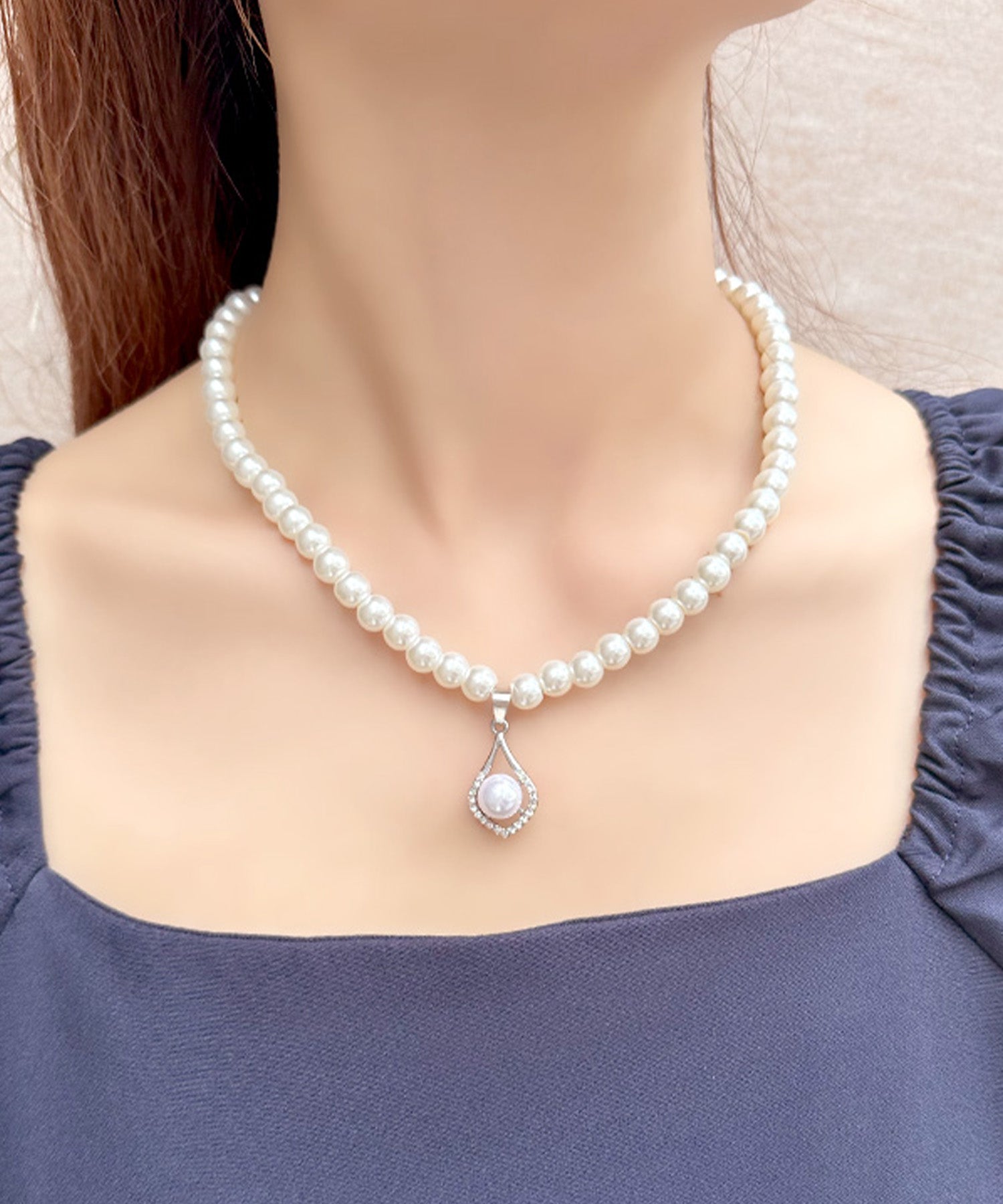 レティカ Retica しずくモチーフパールネックレス×ピアスアクセサリー2点セット [ネックレス＋ピアス]_