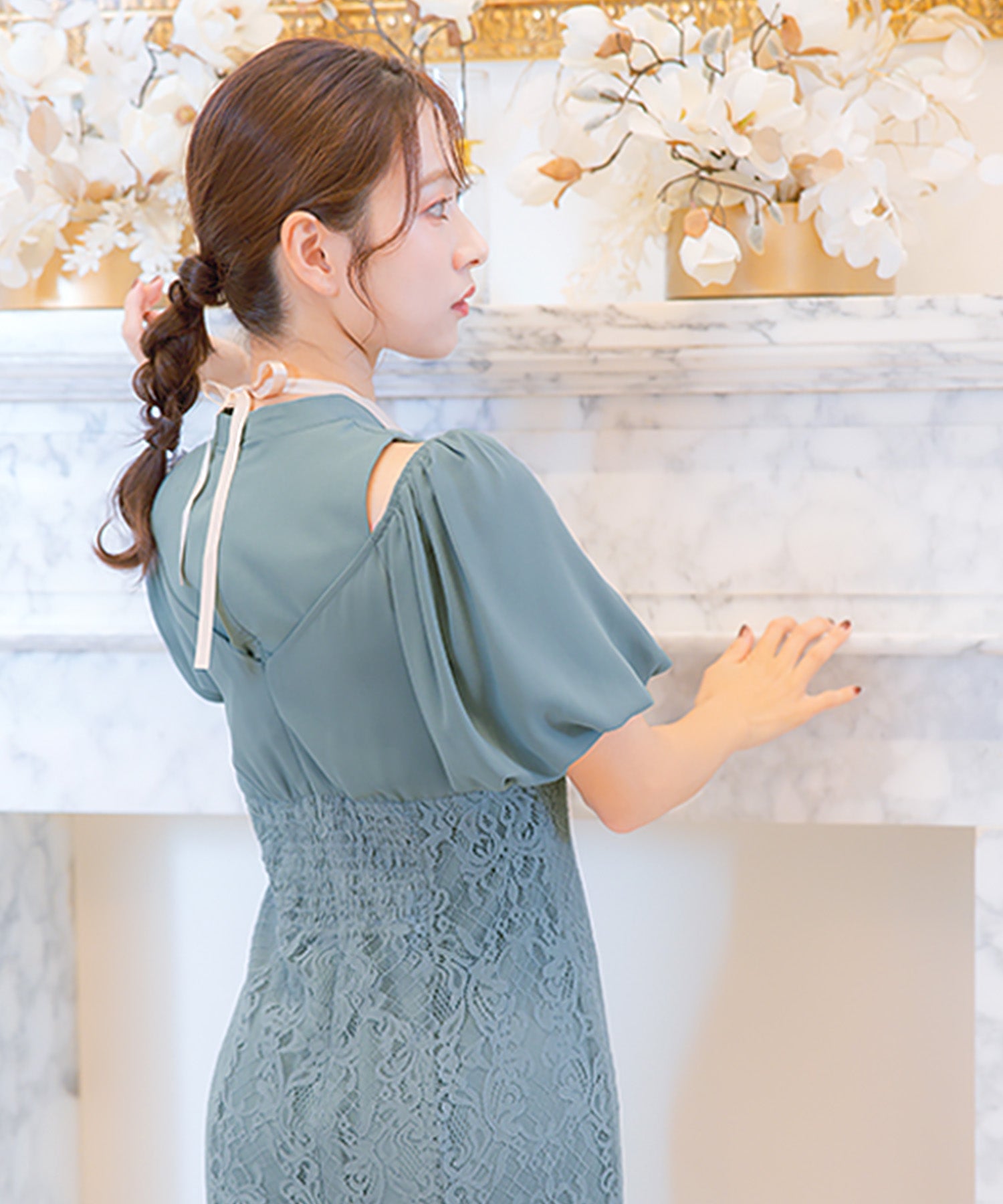 レティカ Retica リボン2連ホワイトパールショートネックレス