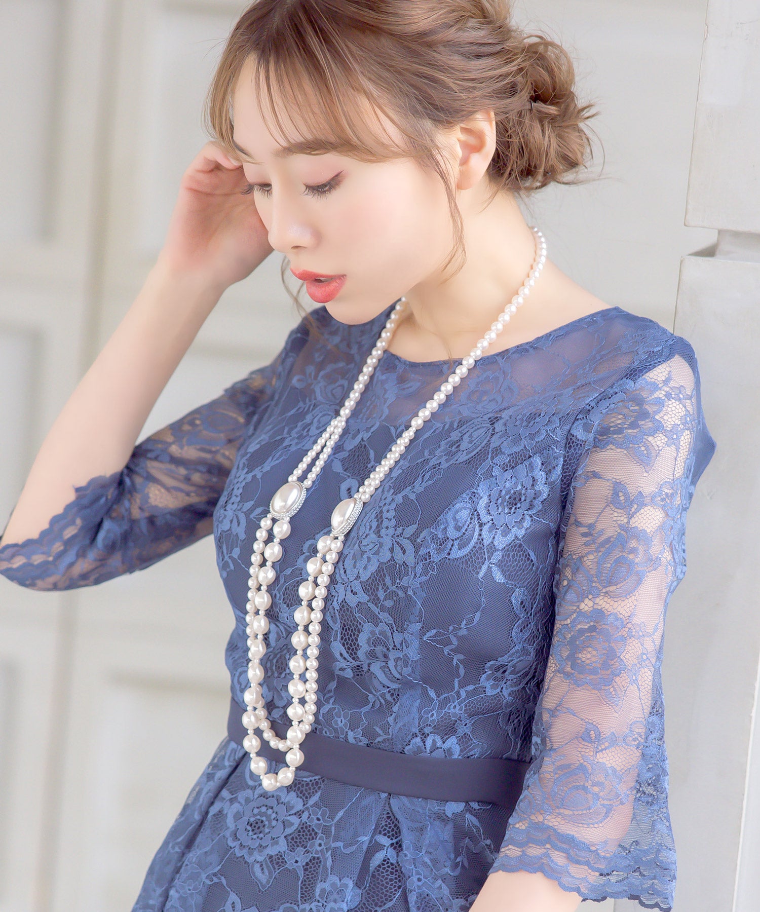 レティカ Retica パールビジュー切り替え二連ロングネックレス