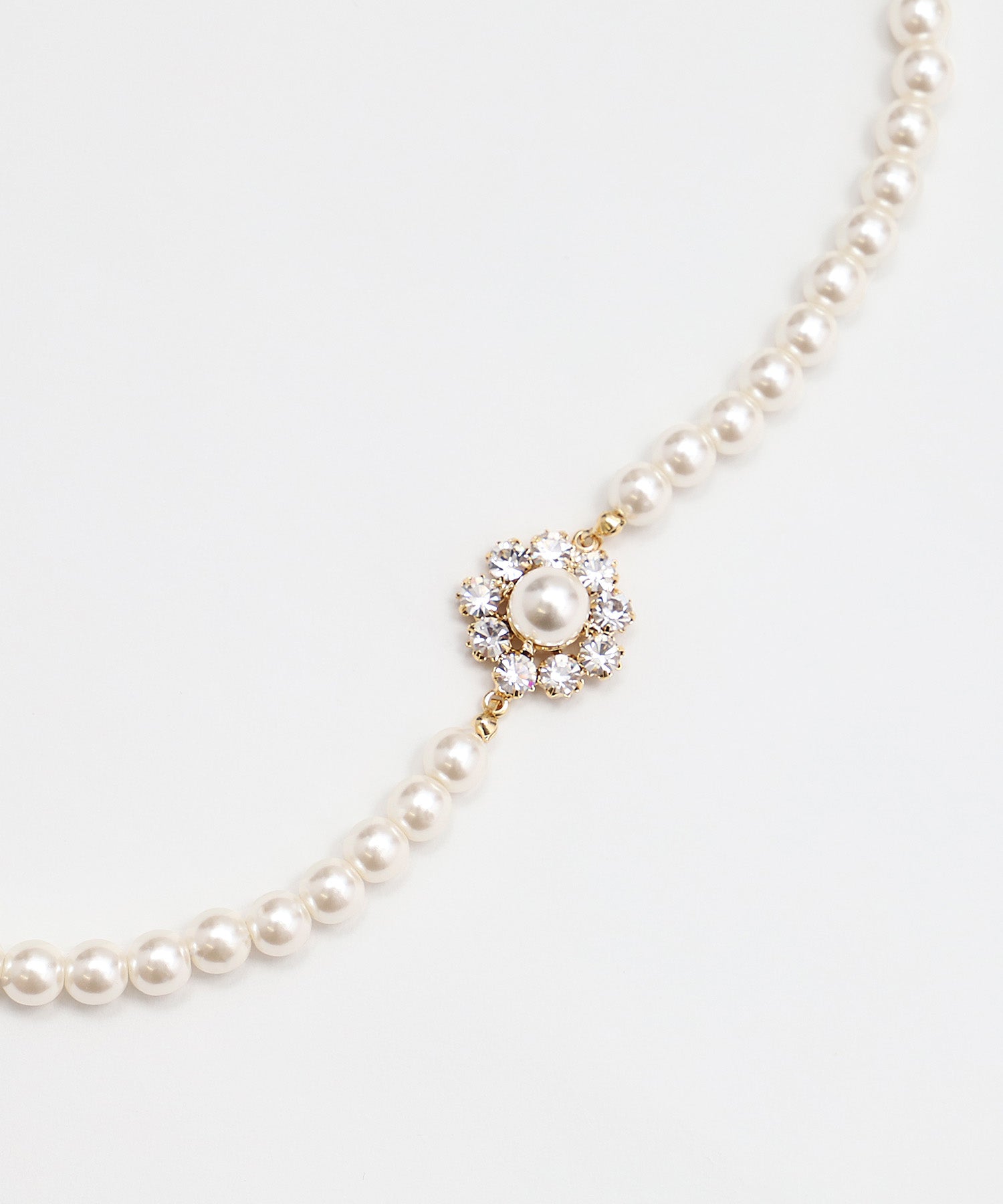 レティカ Retica フラワービジューモチーフアシンメトリーパールロングネックレス