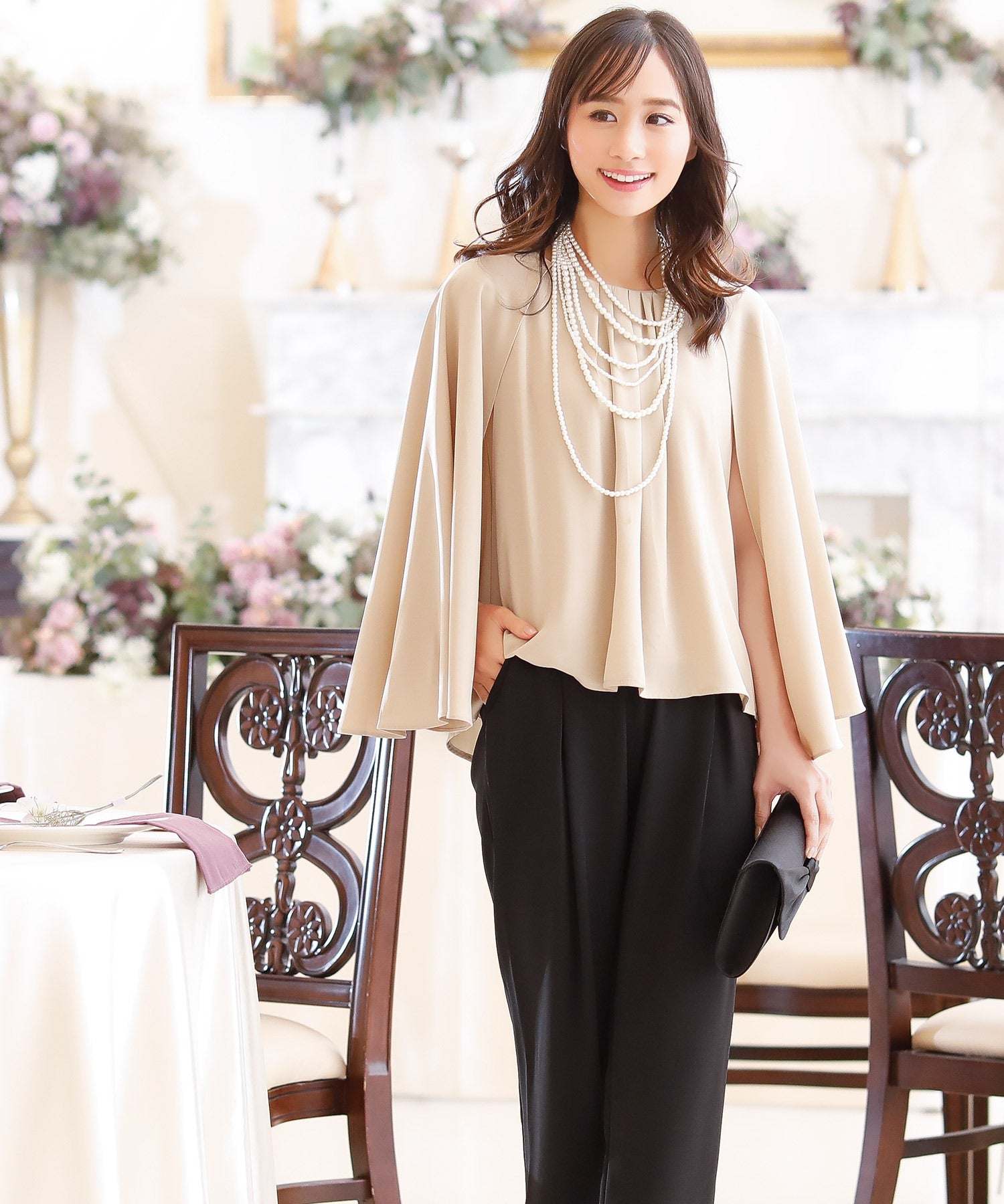 Retica Cape Design Sleeveless Blouse × Tapered Pants Set Up Party Dress Suit Plus Size