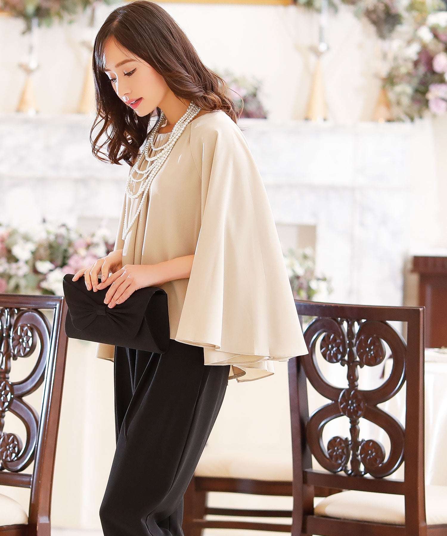 Retica Cape Design Sleeveless Blouse × Tapered Pants Set Up Party Dress Suit Plus Size