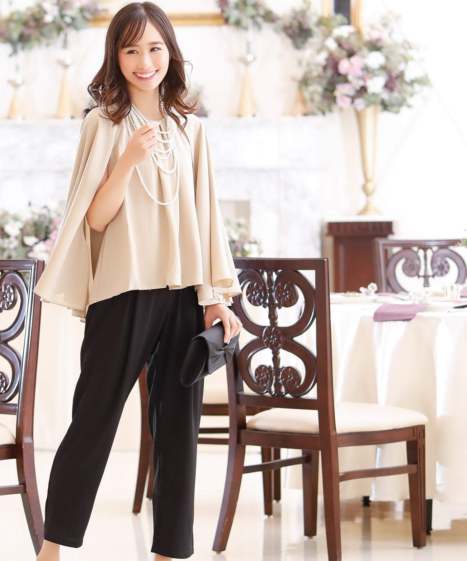 Retica Cape Design Sleeveless Blouse × Tapered Pants Set Up Party Dress Suit Plus Size