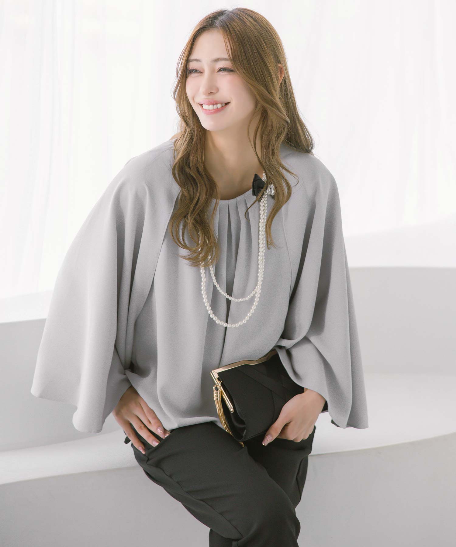 Retica Cape Design Sleeveless Blouse × Tapered Pants Set Up Party Dress Suit Plus Size