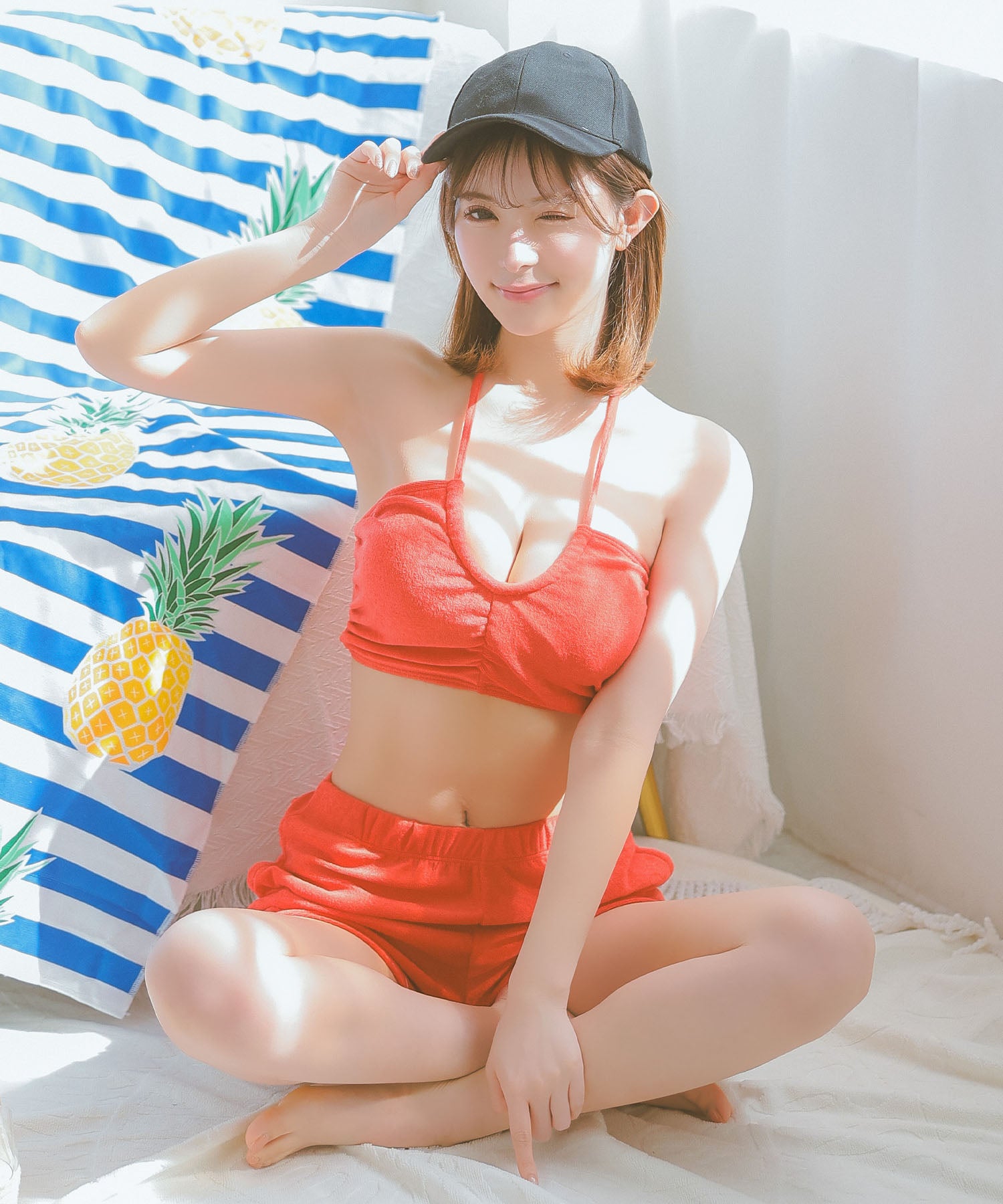 レティカ Retica 水着レディース バンドゥ ホルターネック 体型カバー パイル ハイウエスト ショートパンツ 韓国風 タンキニ【返品不可商品】 （レッド） レッド