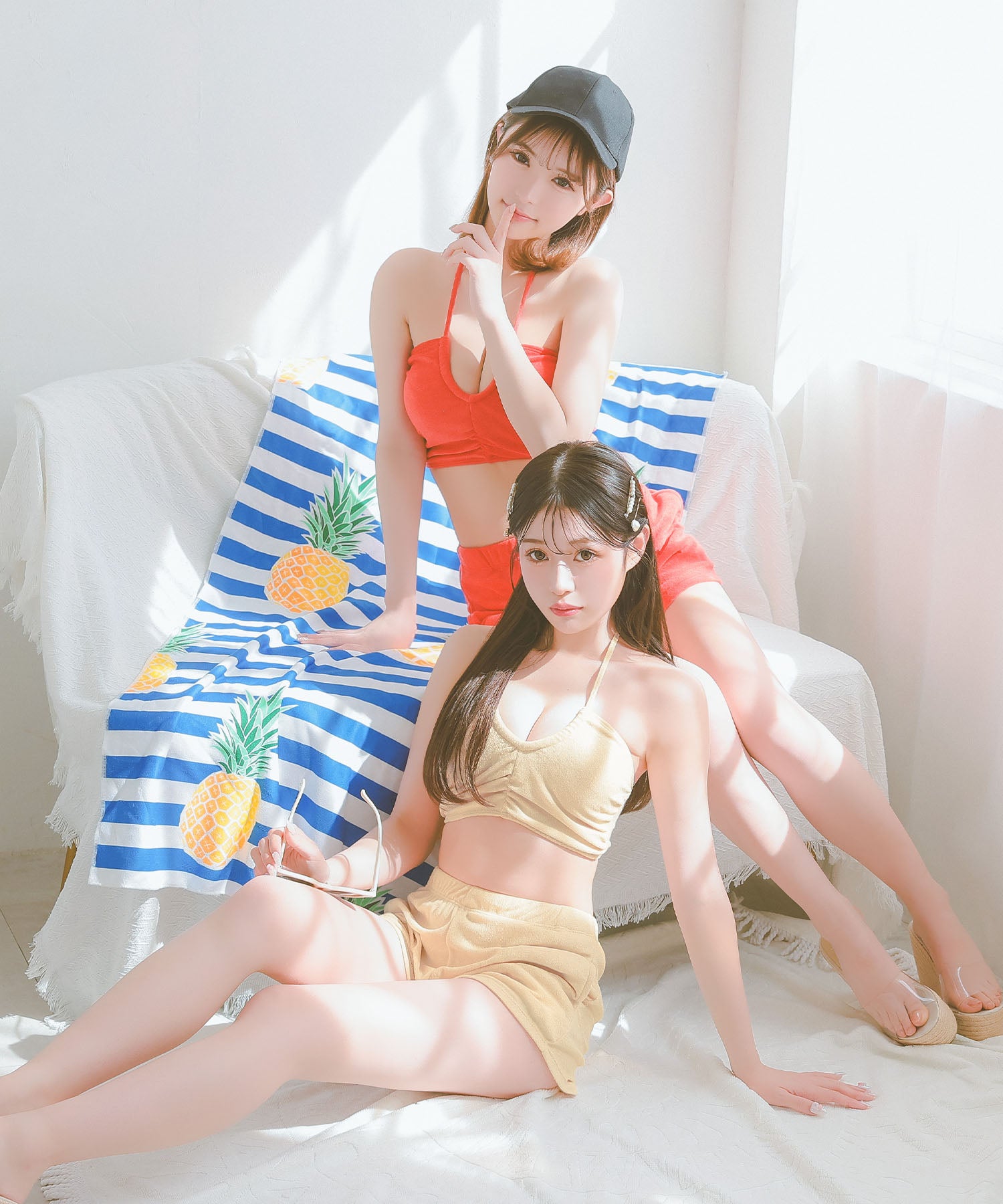 レティカ Retica 水着レディース バンドゥ ホルターネック 体型カバー パイル ハイウエスト ショートパンツ 韓国風 タンキニ【返品不可商品】 （レッド） レッド