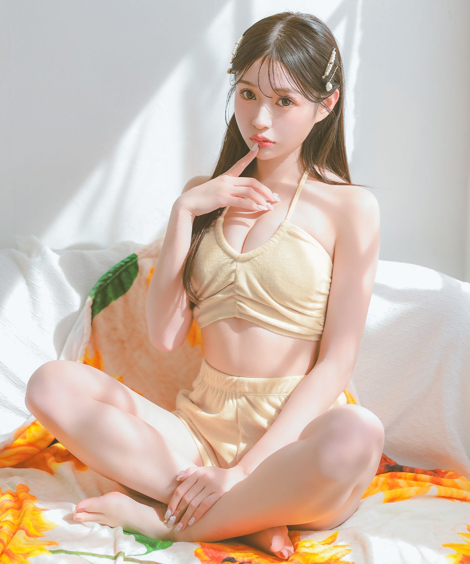 レティカ Retica 水着レディース バンドゥ ホルターネック 体型カバー パイル ハイウエスト ショートパンツ 韓国風 タンキニ【返品不可商品】 （ベージュ） ベージュ