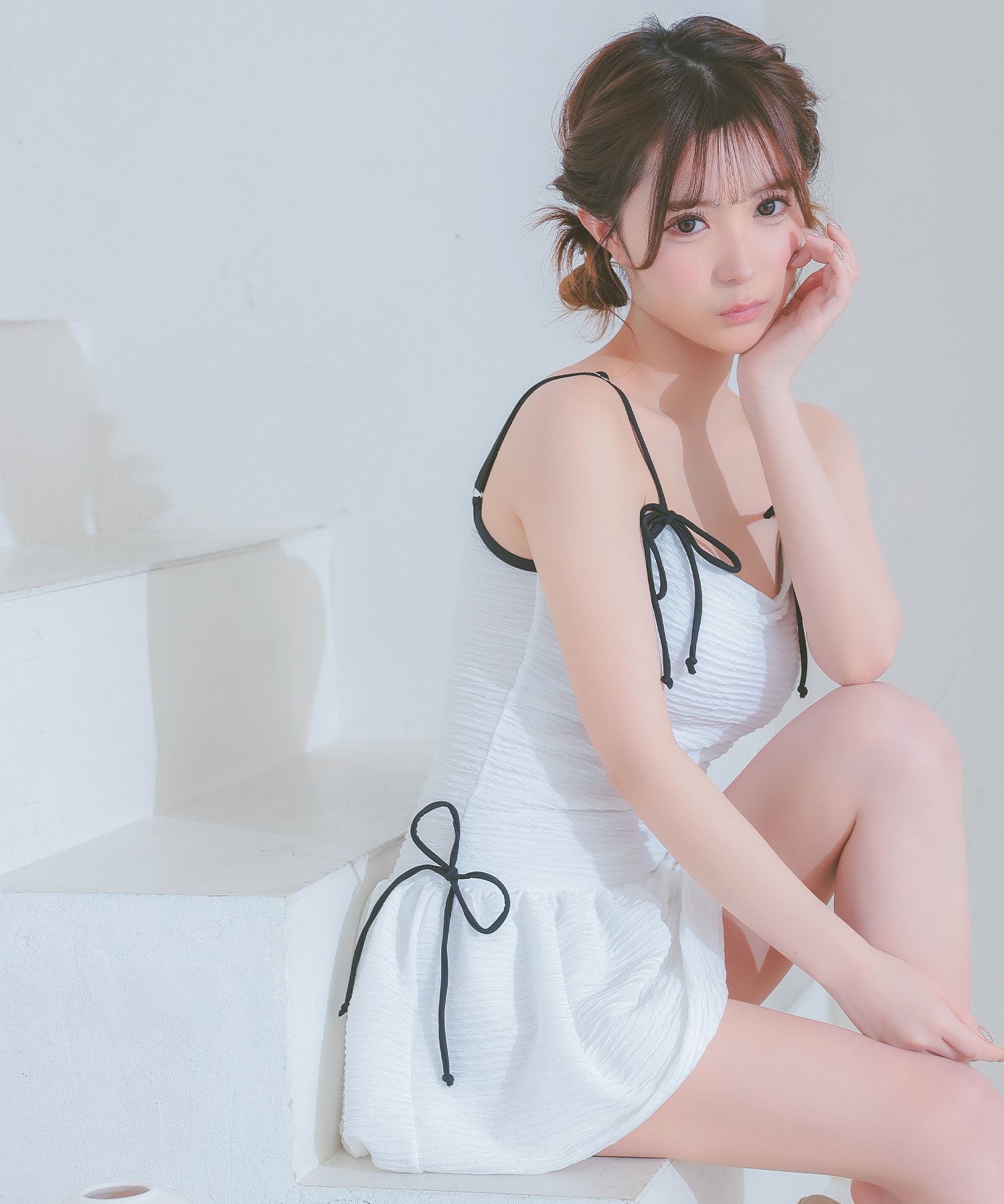 レティカ Retica 水着レディースバイカラーリボン 韓国風 体型カバー ガーリー ワンピースビキニ （ホワイト） ホワイト