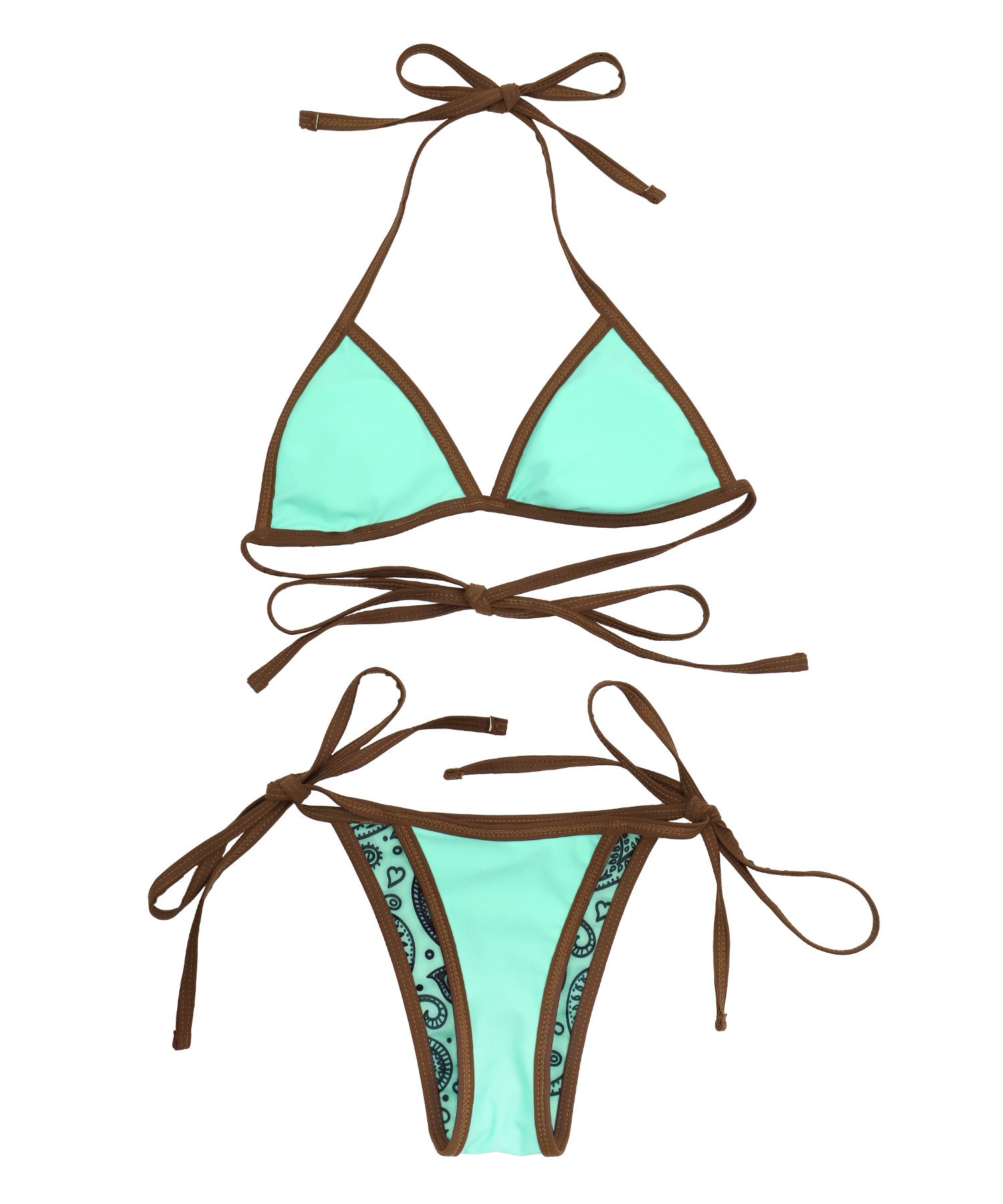 レティカ Retica 水着レディース リバーシブル ペイズリー ホルターネック ギャル 三角 ビキニ【返品不可商品】 （ミント） ミント