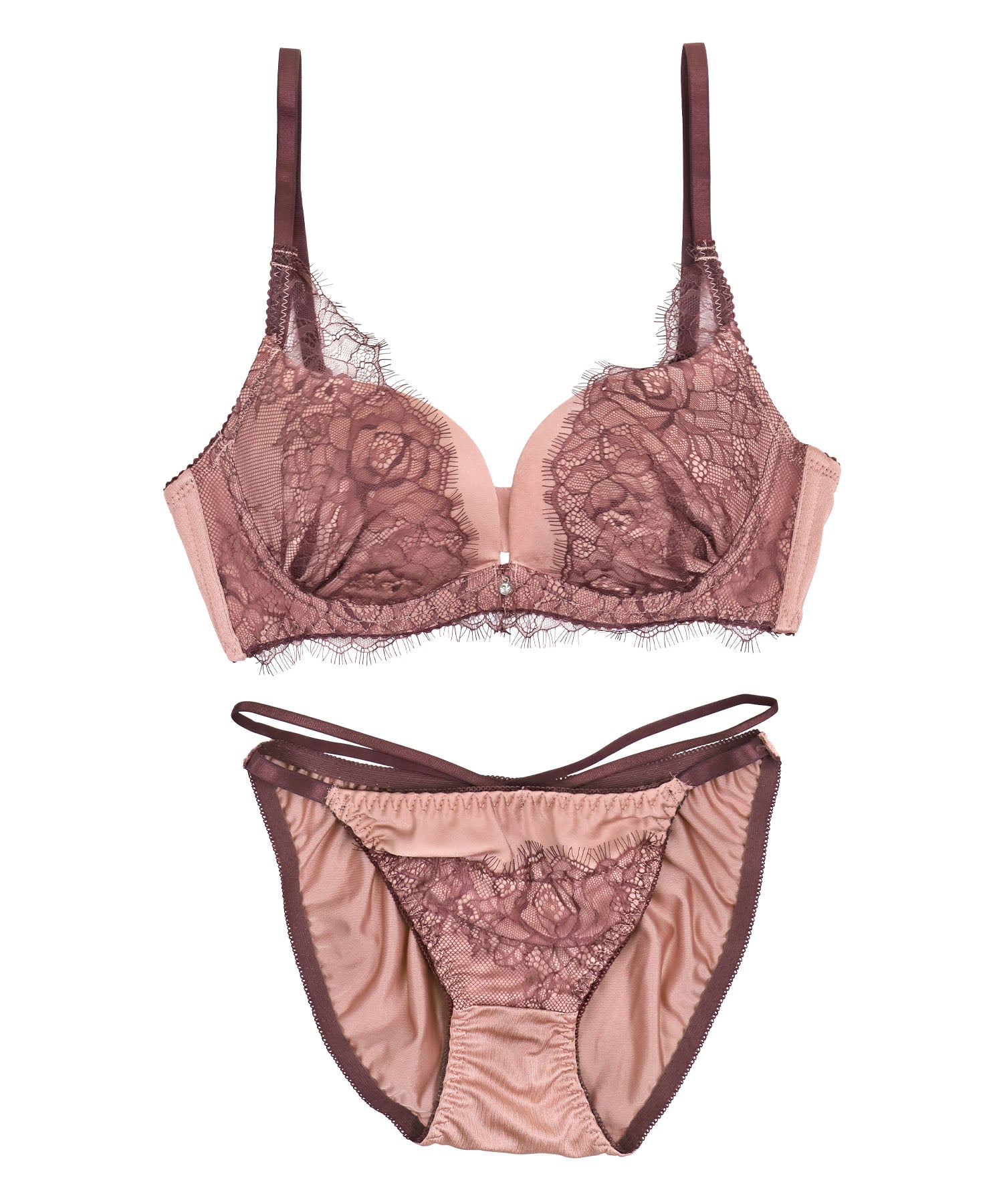 レティカ Retica 下着セット レディース セットアップ サテン ブラックスカラップレース レイヤード ワイヤー ブラジャー ショーツ ランジェリー セクシー【返品不可商品】 （ダスティピンク） ダスティピンク