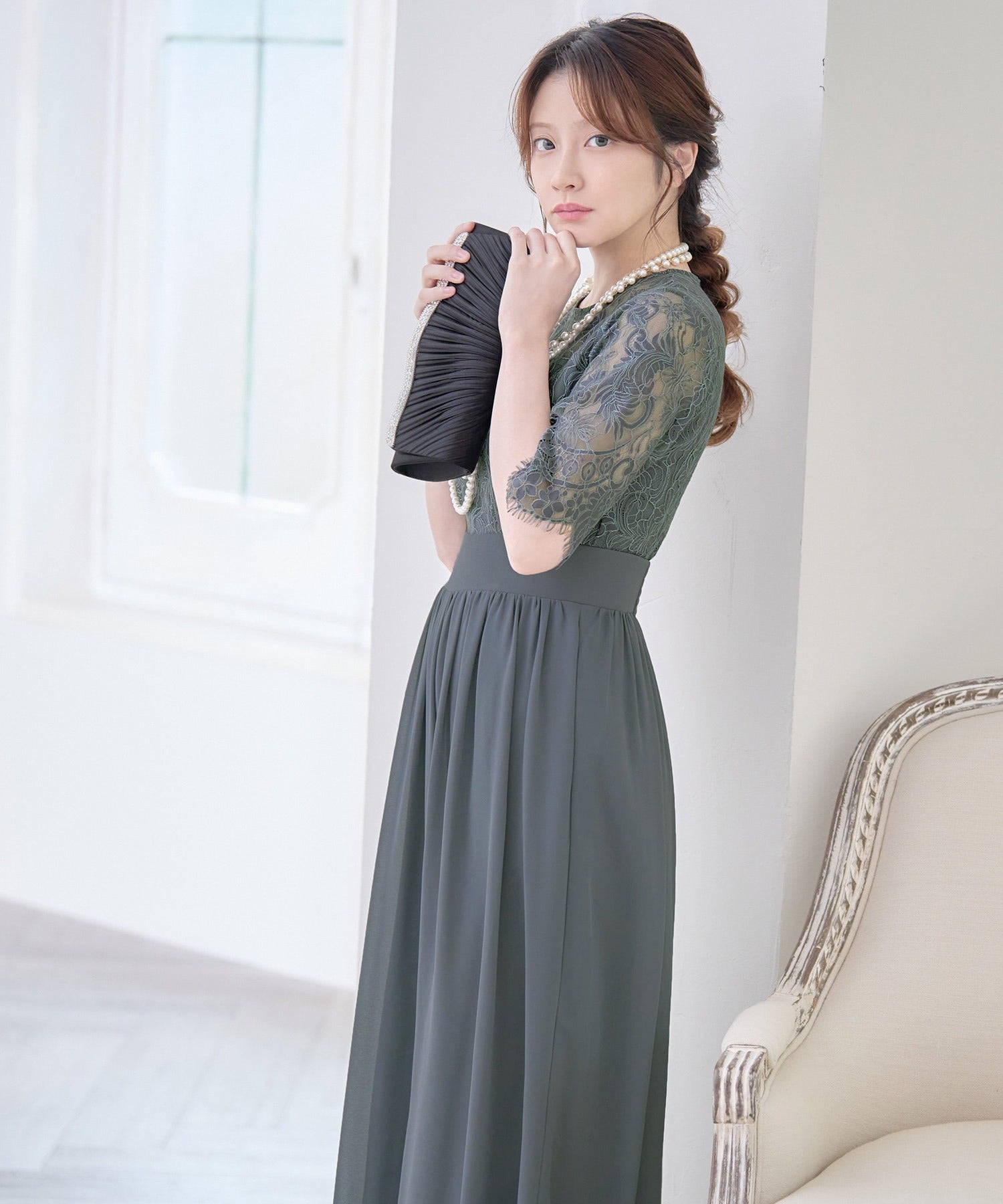 Retica Flower Lace Embroidered Waist Mark Five-Quarter Length Chiffon Wide Pants Dress Plus Size