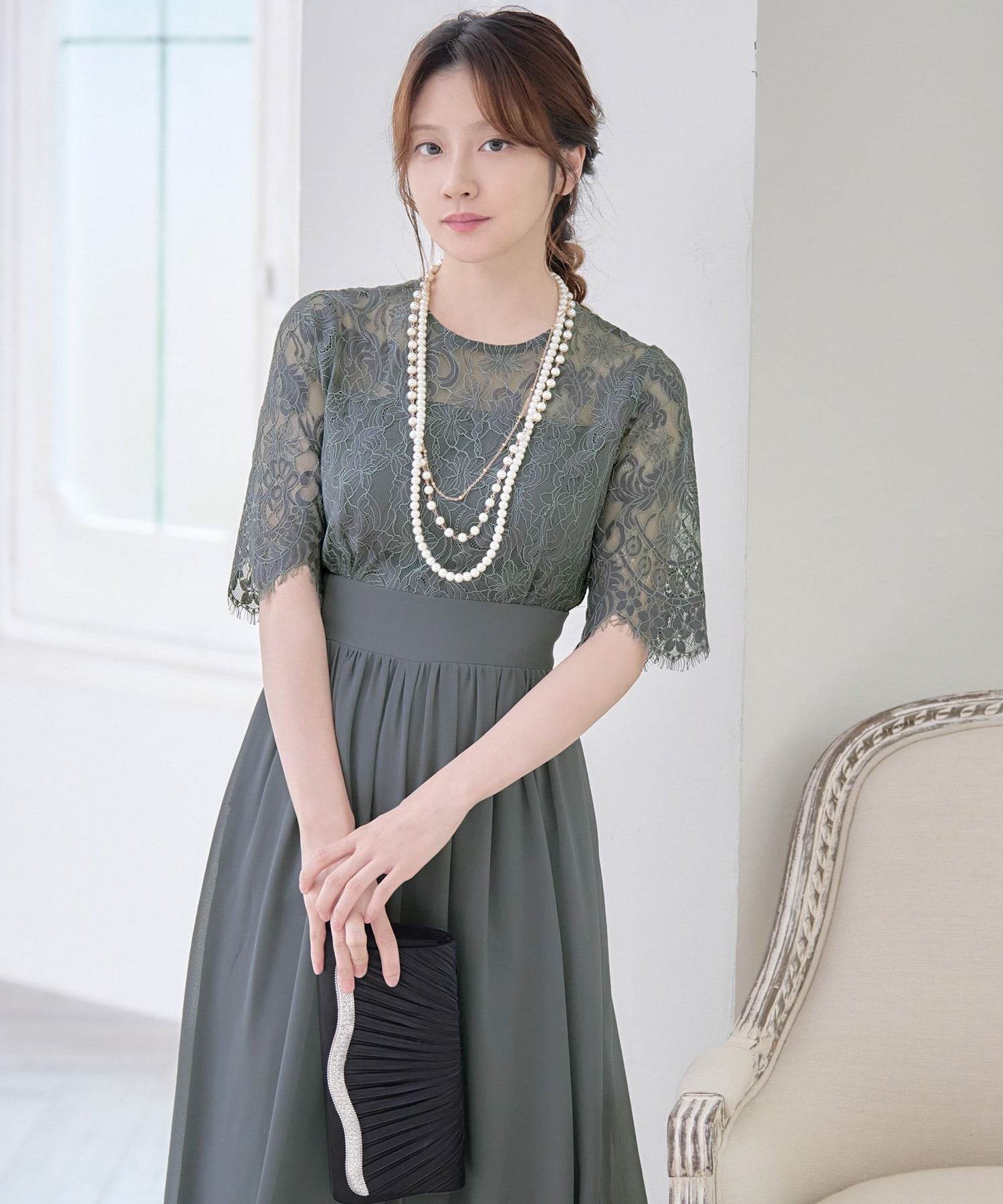 Retica Flower Lace Embroidered Waist Mark Five-Quarter Length Chiffon Wide Pants Dress Plus Size
