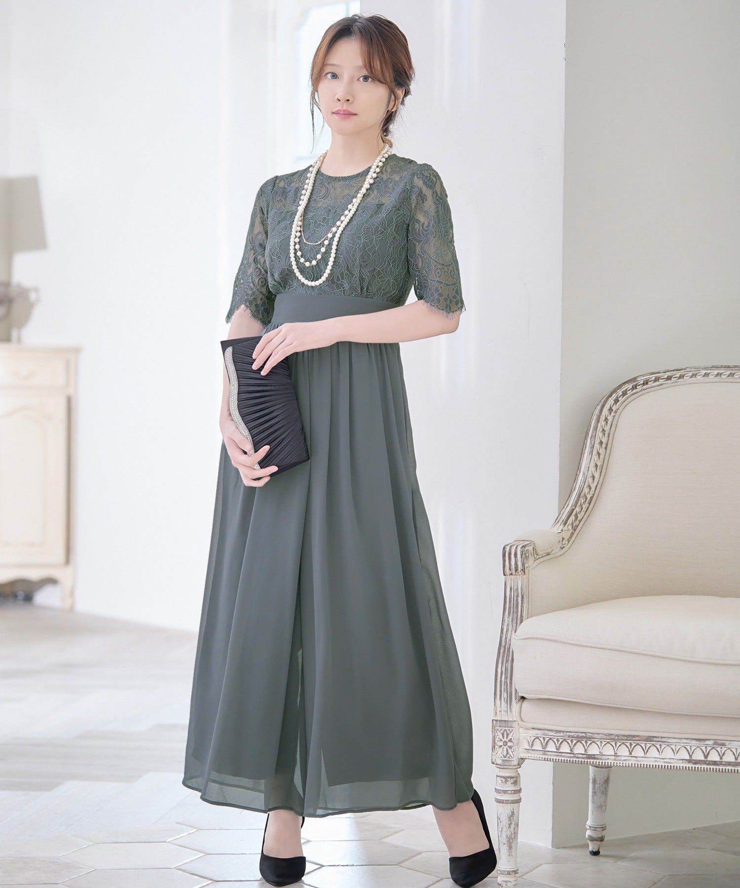 Retica Flower Lace Embroidered Waist Mark Five-Quarter Length Chiffon Wide Pants Dress Plus Size