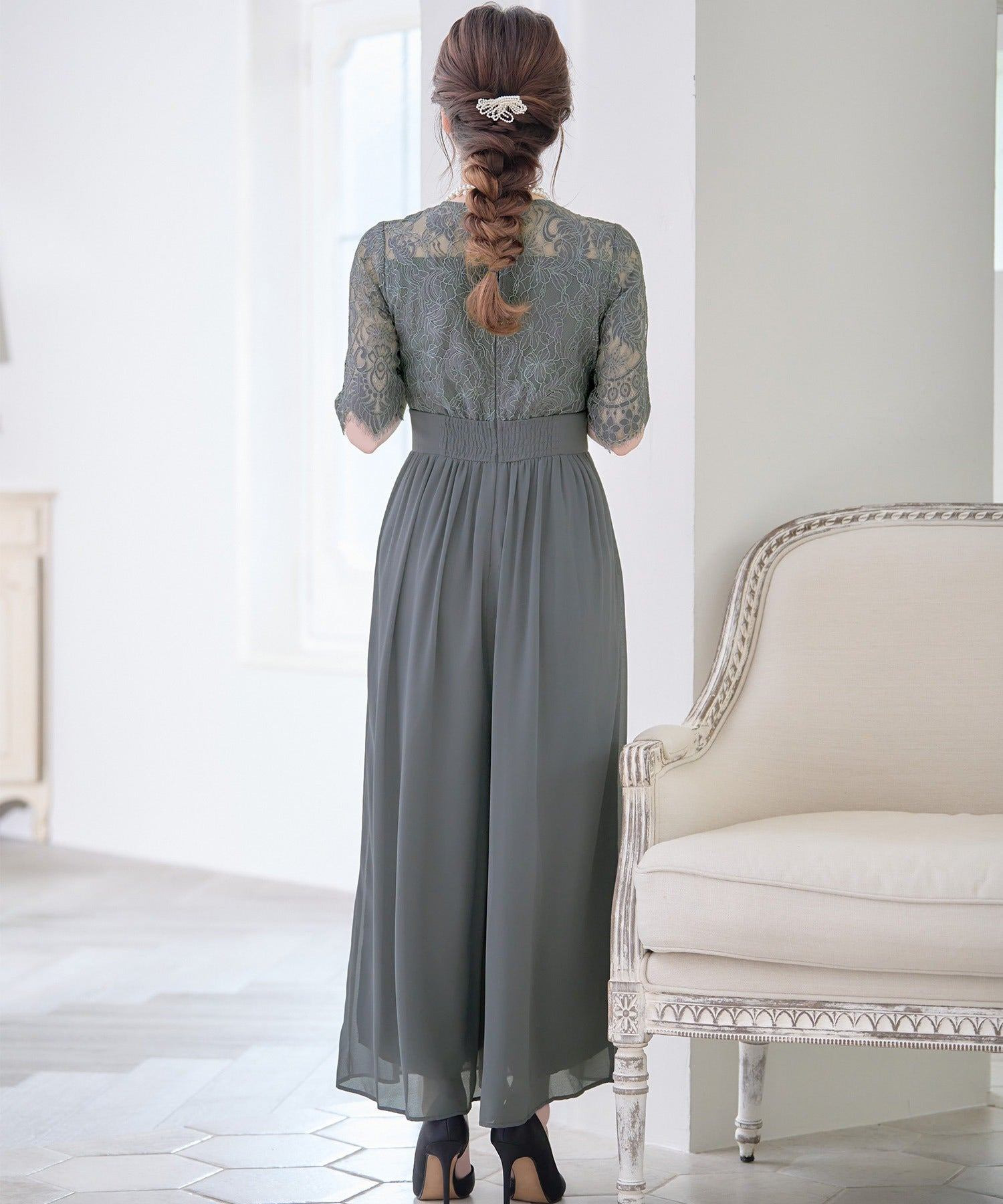 Retica Flower Lace Embroidered Waist Mark Five-Quarter Length Chiffon Wide Pants Dress Plus Size