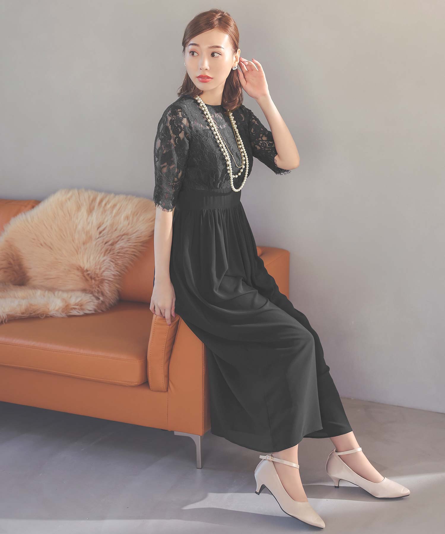 Retica Flower Lace Embroidered Waist Mark Five-Quarter Length Chiffon Wide Pants Dress Plus Size