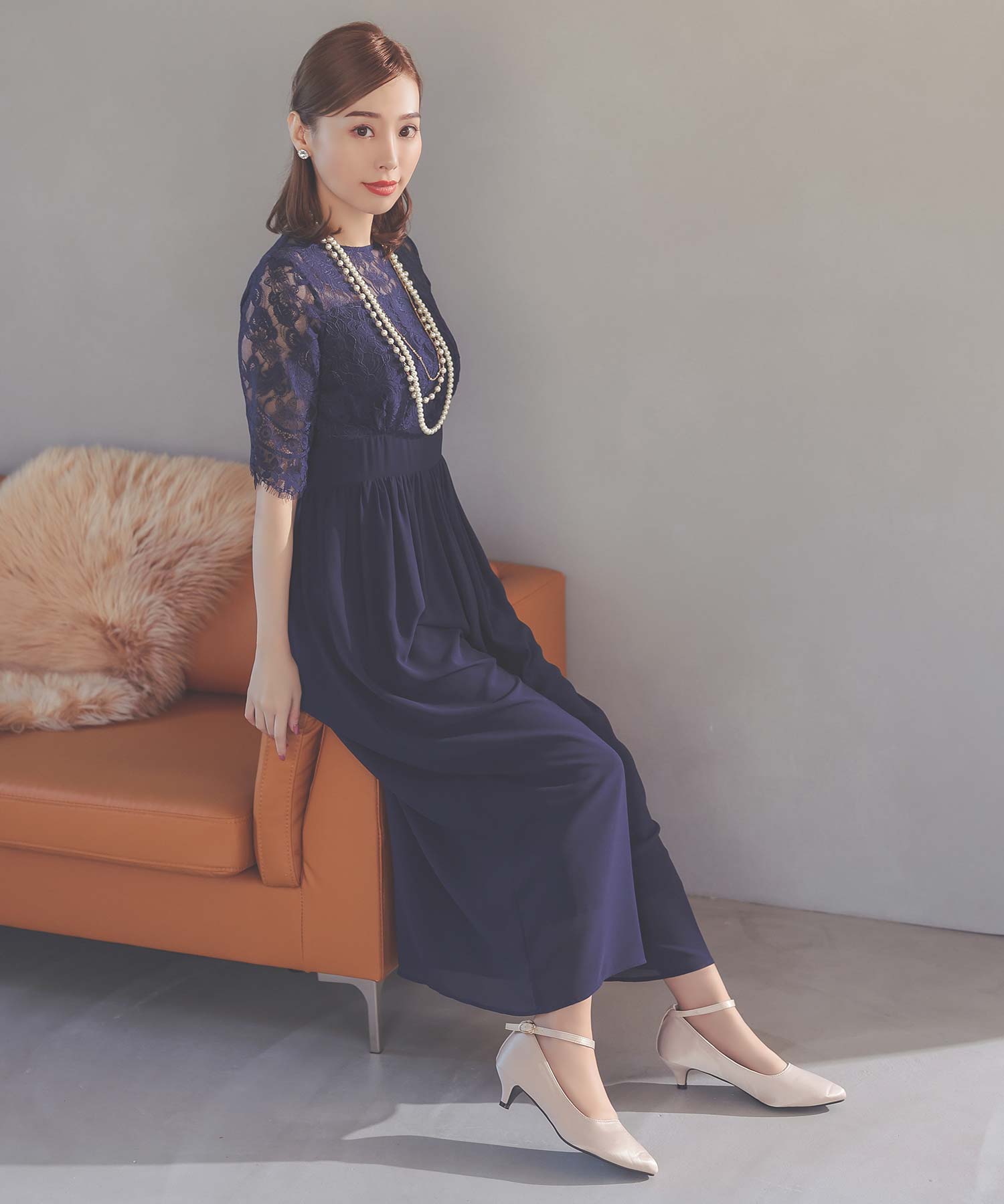 Retica Flower Lace Embroidered Waist Mark Five-Quarter Length Chiffon Wide Pants Dress Plus Size