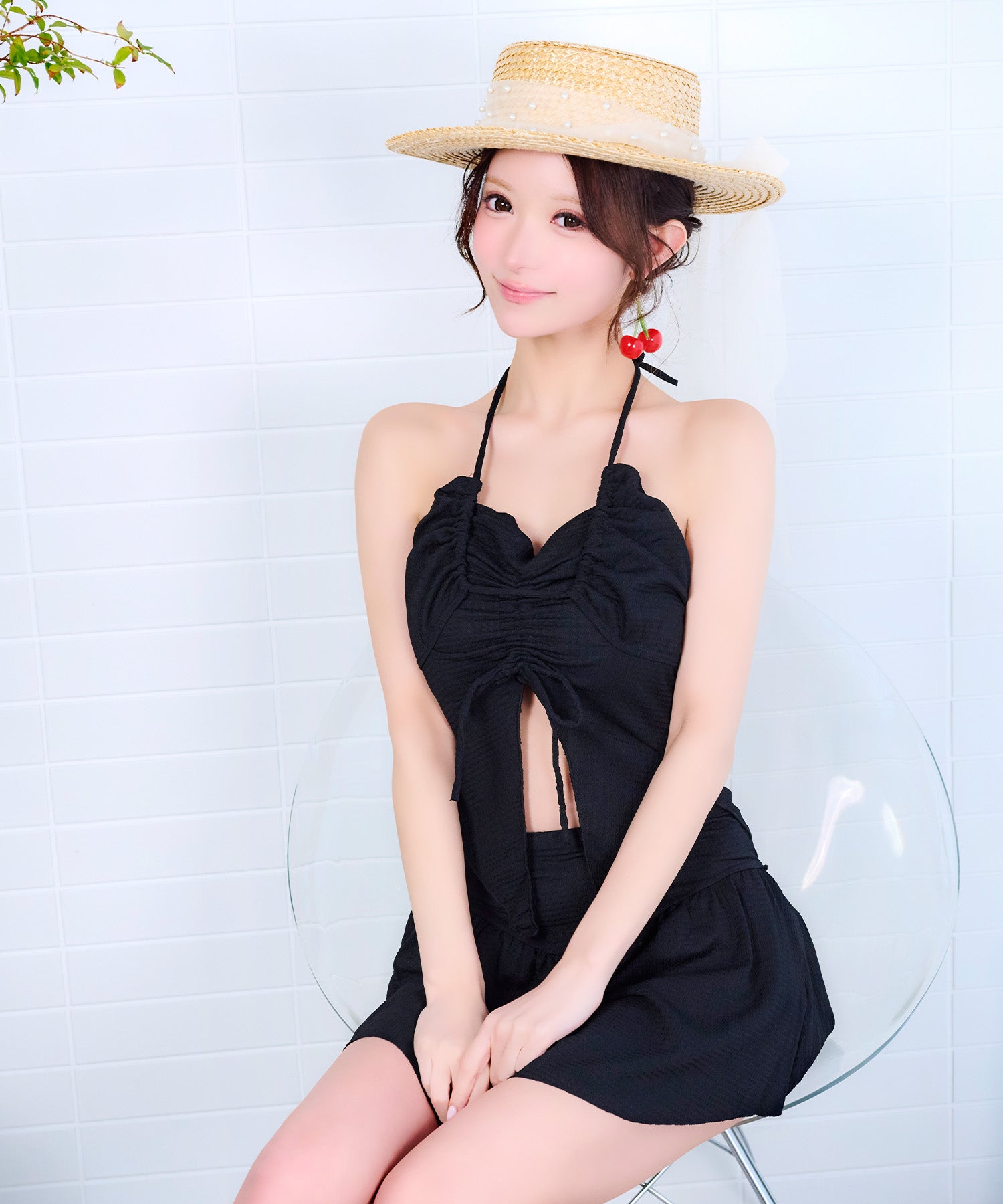 レティカ Retica 水着レディース 体型カバー ホルターネック ビスチェ ハイウエスト タンキニ ドロスト 洋服みたいな シンプル スカートタイプ ビキニ【返品不可商品】 （ブラック） ブラック