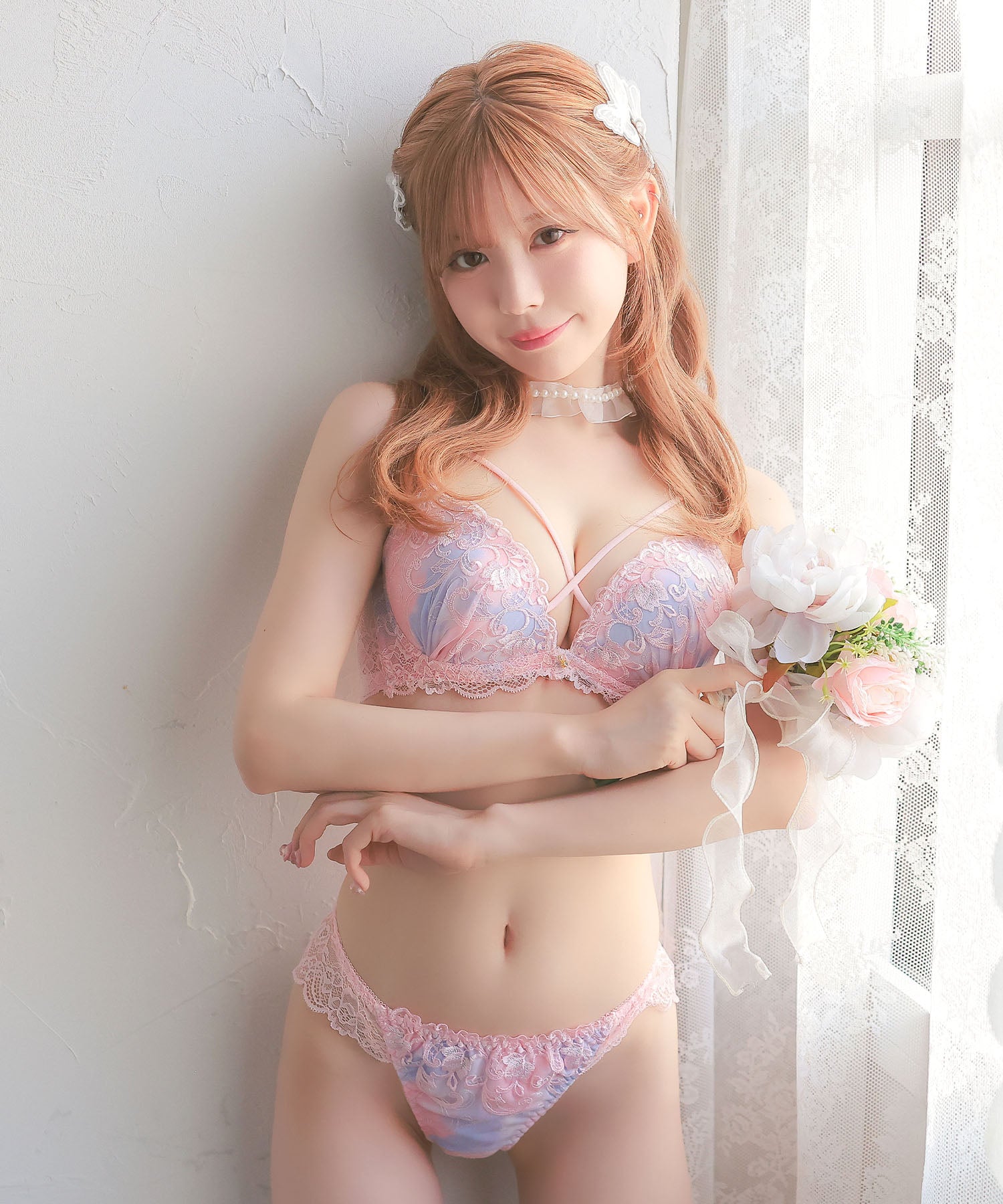 レティカ Retica 下着 レディース マーブル 刺繍 レース バストクロス ワイヤー ブラジャー ショーツ 2点セット【返品不可商品】 （ピンク） ピンク