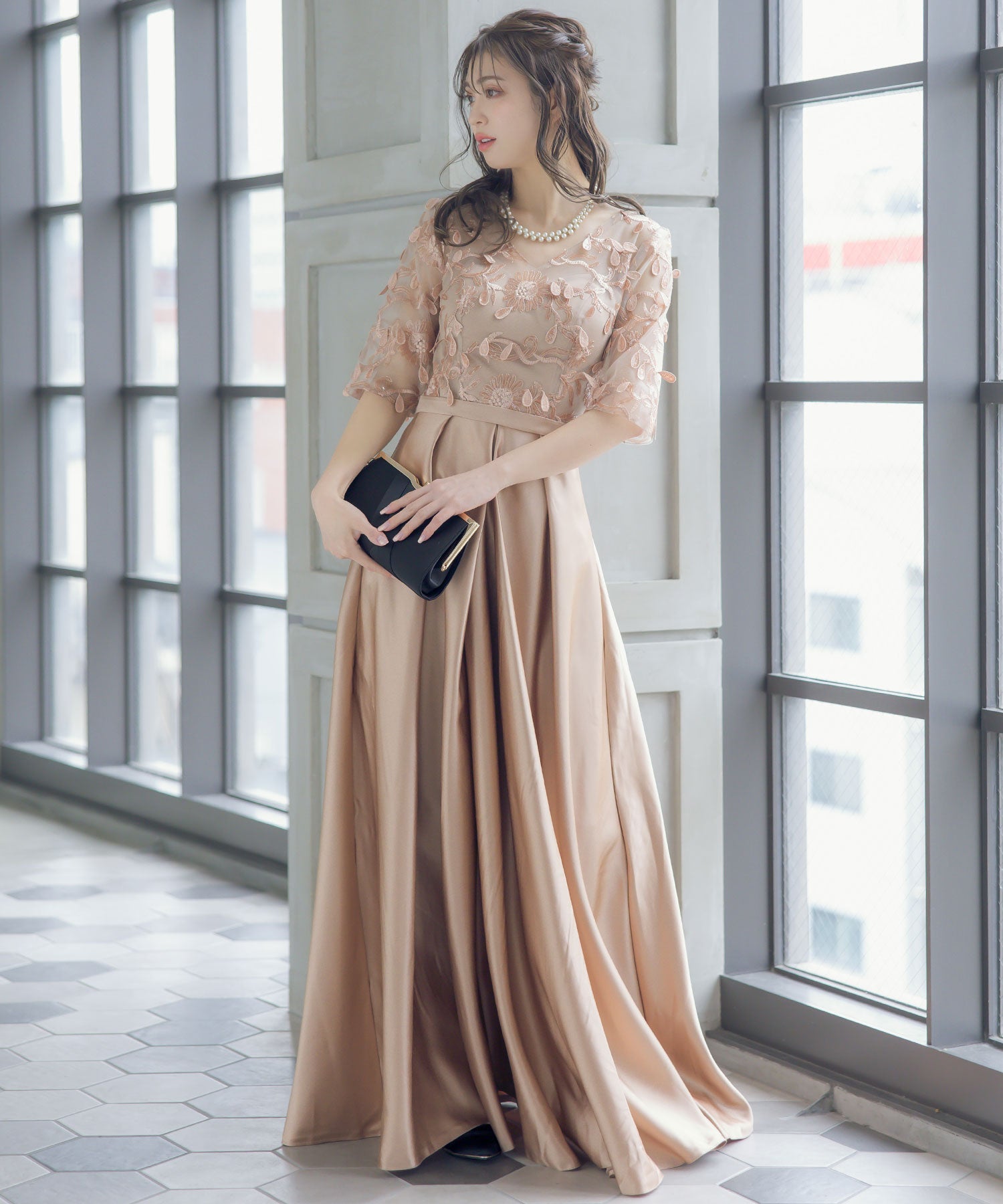 Retica Flower Lace Embroidery Switch Adult A-Line Flare Long Dress Wedding Party Dress Plus Size