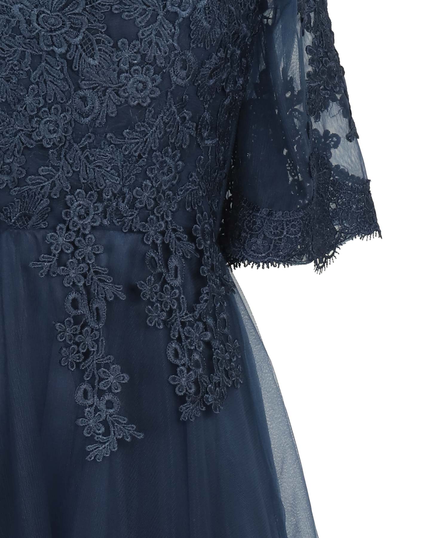 レティカ Retica 立体刺繍重ねチュール五分袖ミモレ丈ワンピースパーティードレス 大きいサイズ（ブラック） ブラック