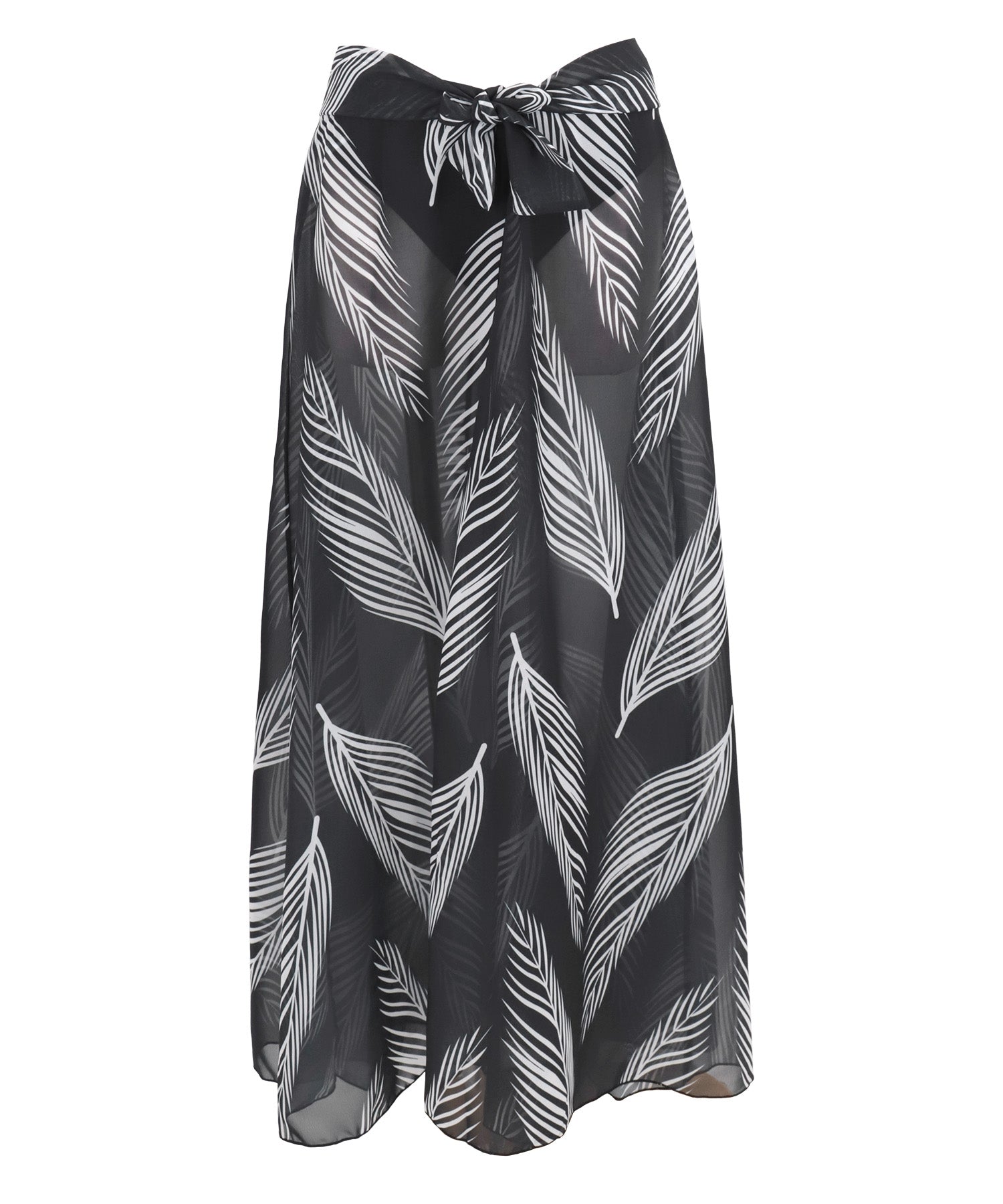 Retica swimsuit with 2-way large pareo, high-neck American sleeve bustier, body-covering monochrome leaf gal bikini