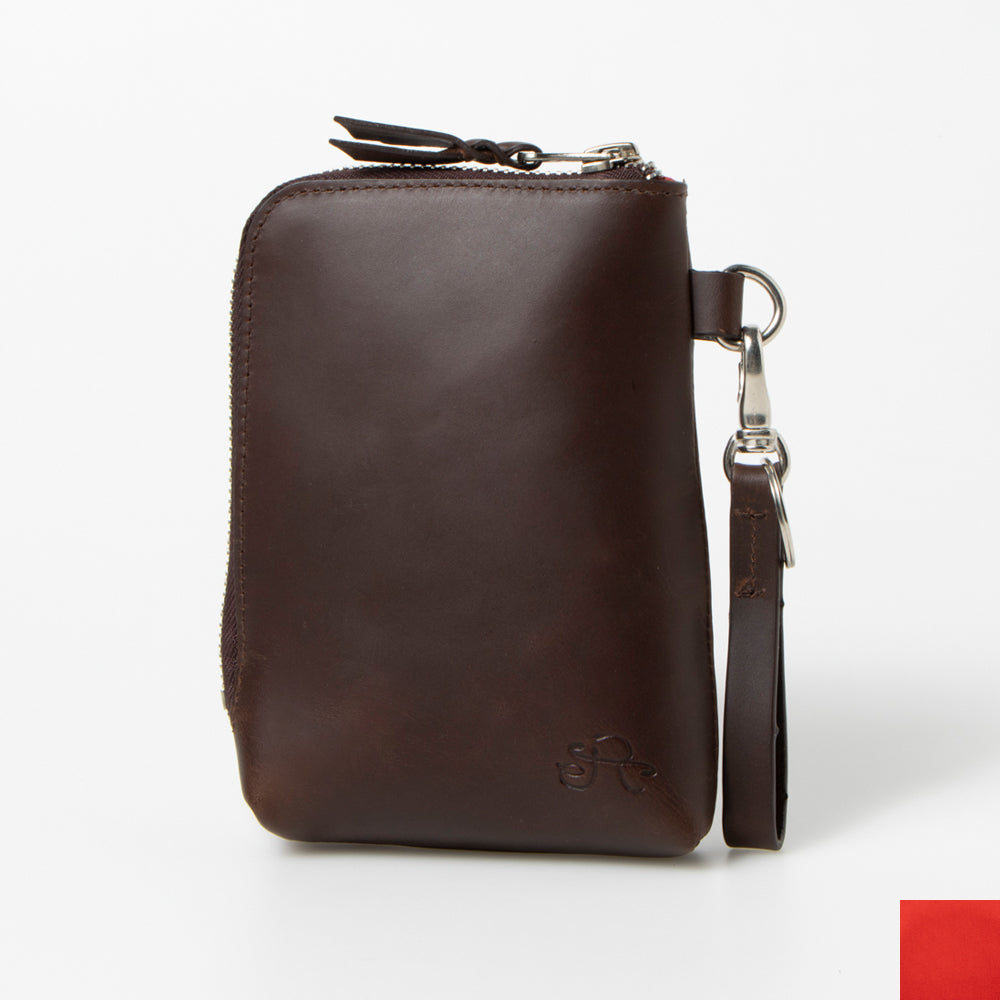 ラフィネ Raffine Raffine オイルレザースマートポーチ,DK.BROWN/RED