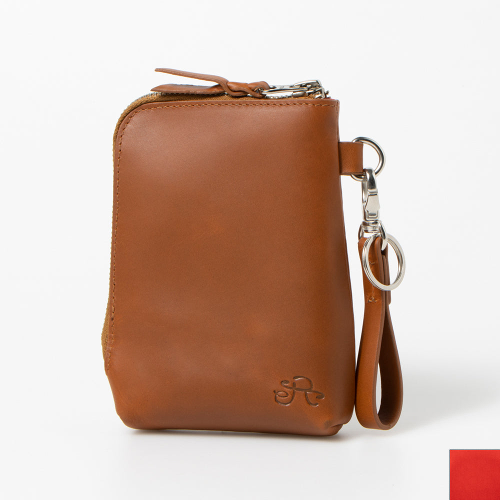 ラフィネ Raffine Raffine オイルレザースマートポーチ,BROWN/RED