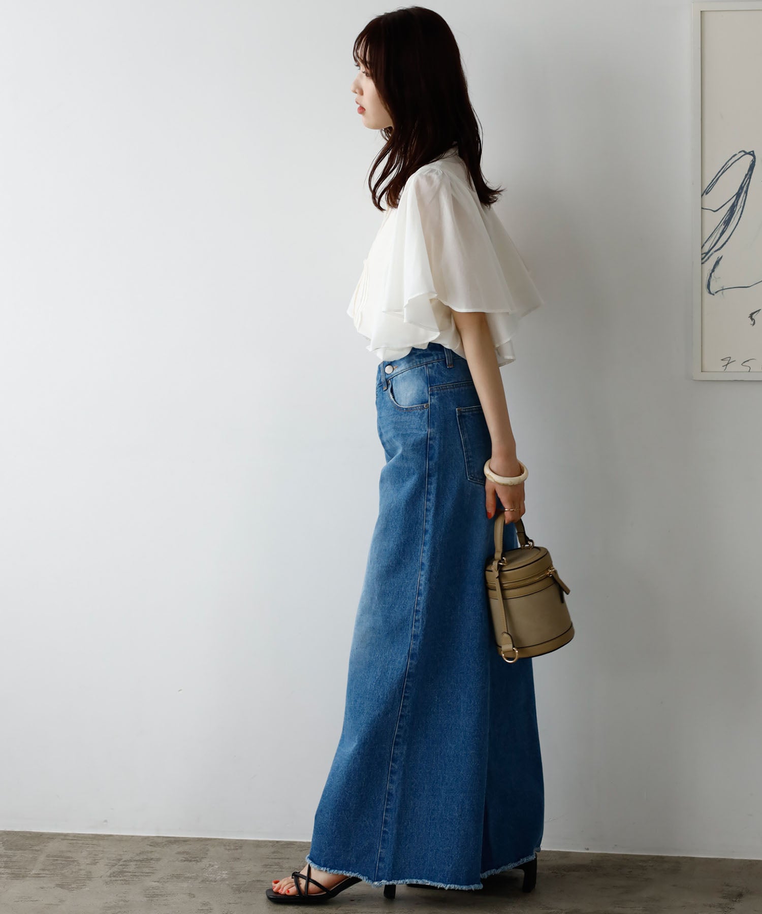 ジーラ GeeRA ウエストデザインデニムバギーパンツ （グレー） ブラック